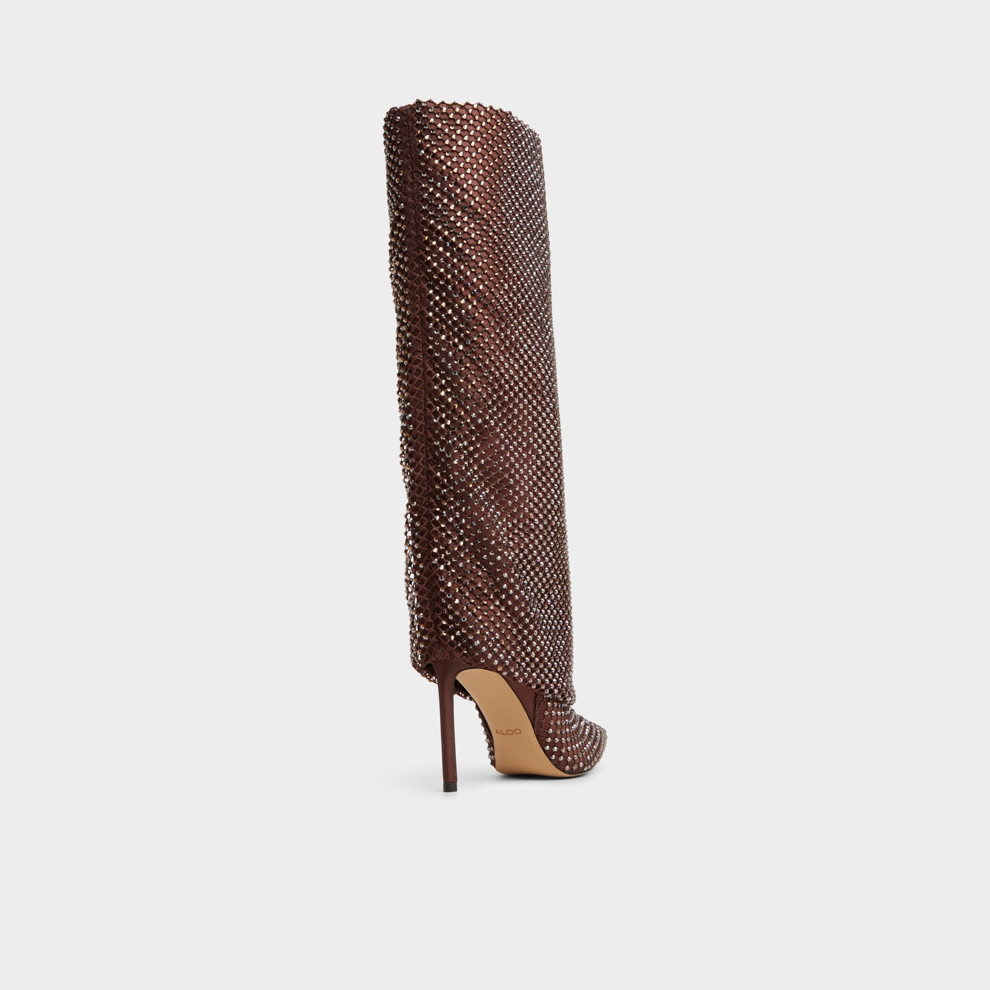 Three-quarter angle of Dark brown Livydalia Knee-high boot's back side