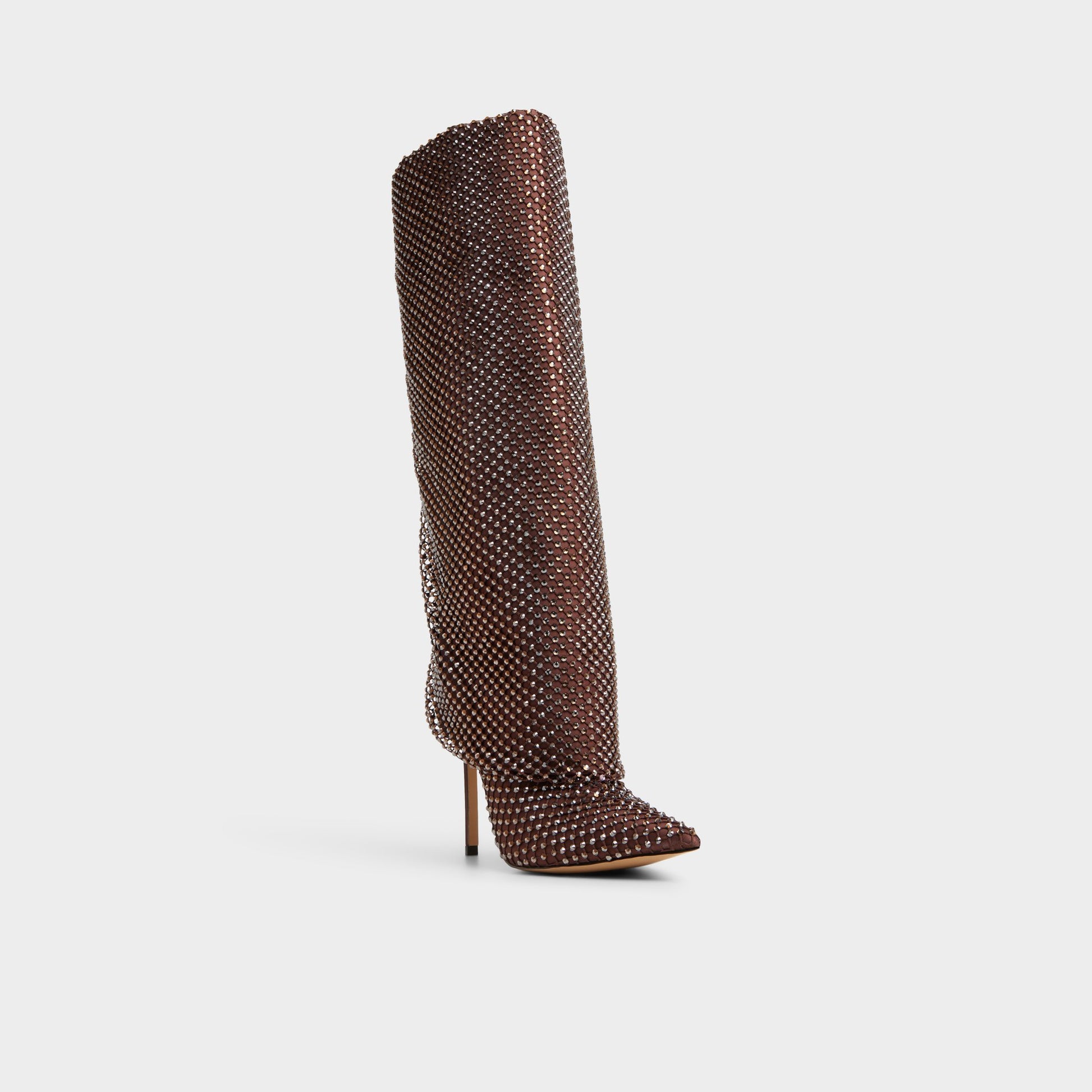 Three-quarter angle of Dark brown Livydalia Knee-high boot's front side