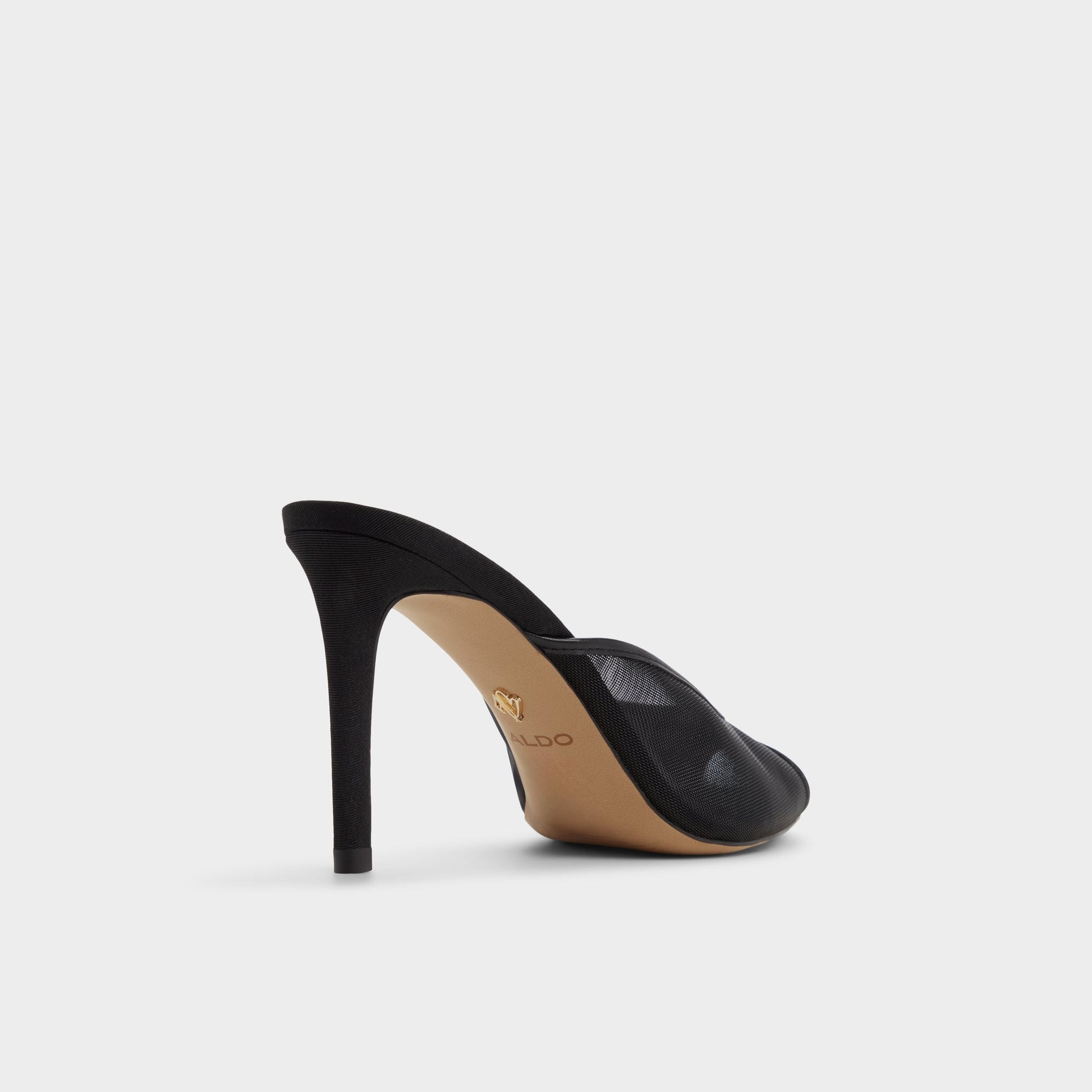 Three-quarter angle of Black Elennah Heeled mule's back side