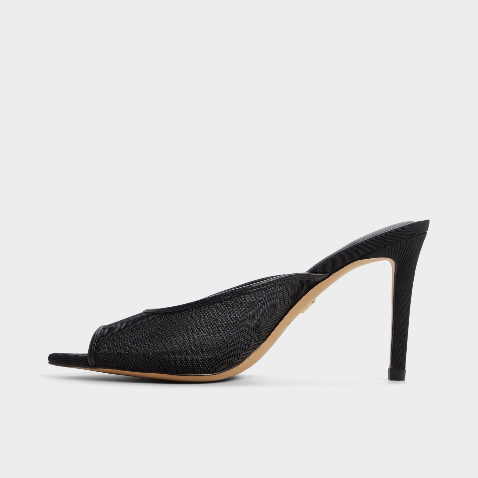 Side view of Black Elennah Heeled mule