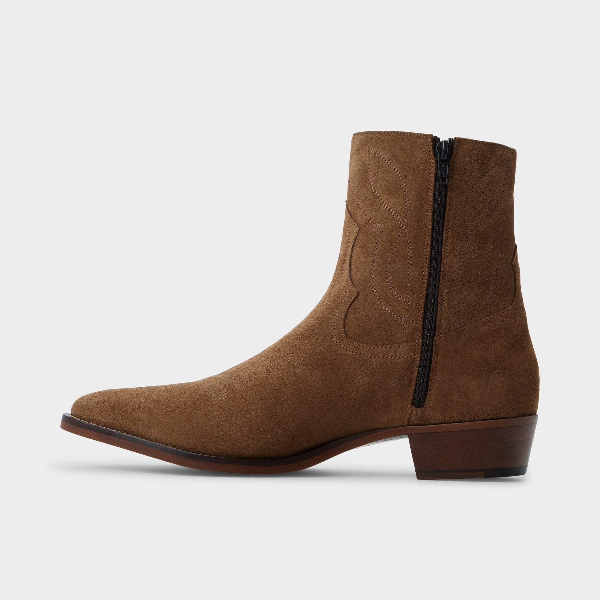 Side view of Cognac Arvin Ankle boot