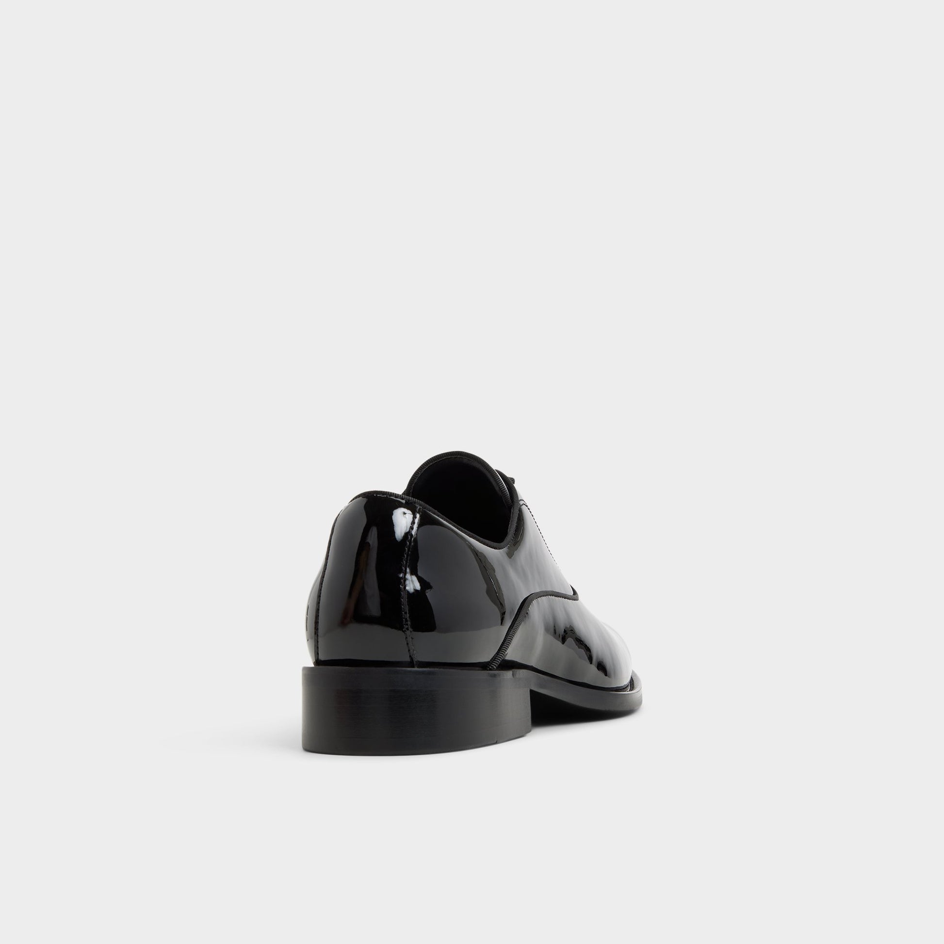 Three-quarter angle of Open black Braz Oxford shoe's back side