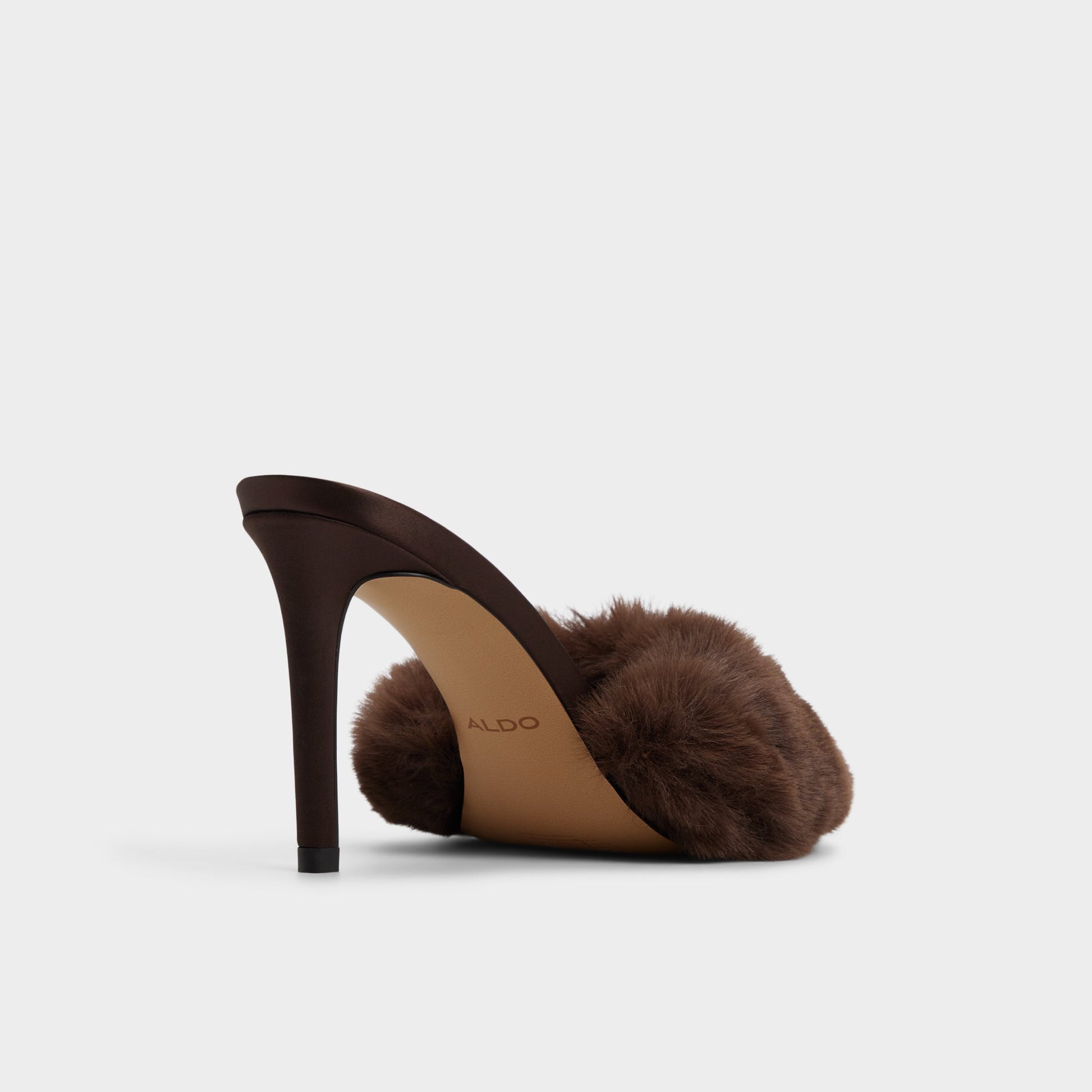 Three-quarter angle of Dark Brown Anniebrilden Heeled mule's back side
