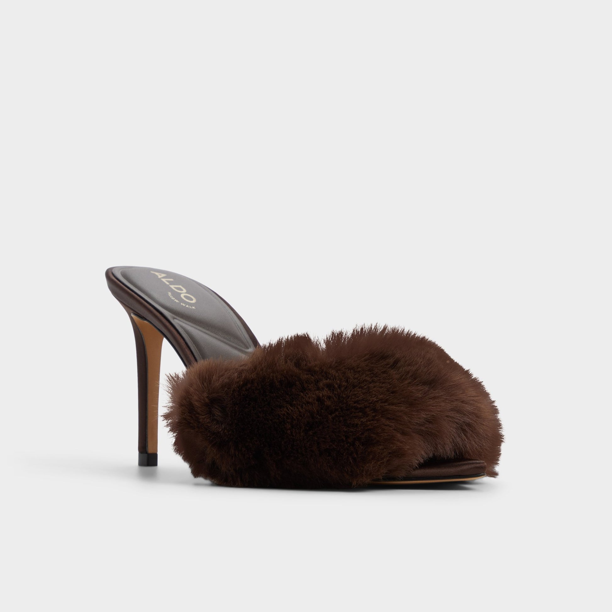Three-quarter angle of Dark Brown Anniebrilden Heeled mule's front side