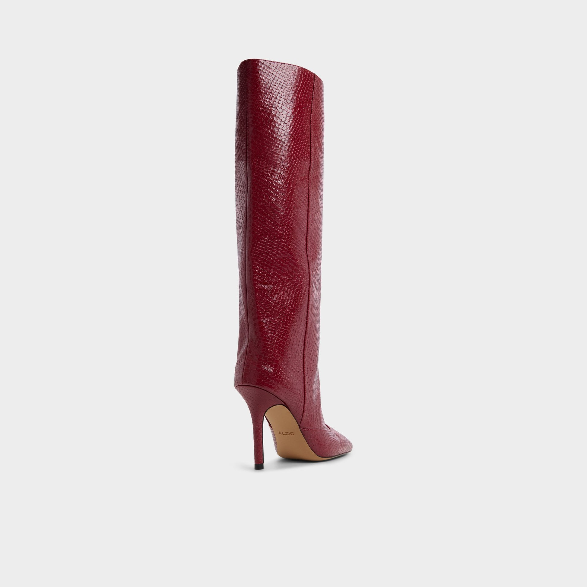 Three-quarter angle of Dark red Aleena Knee-high boot's back side