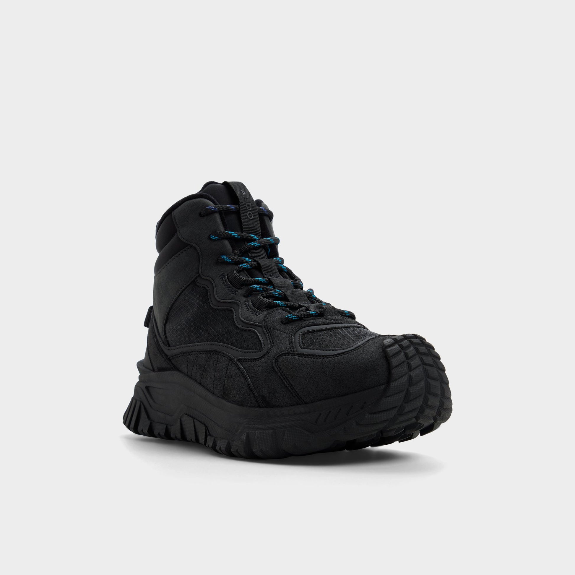Three-quarter angle of Black Lynx Lace-up boot's front side