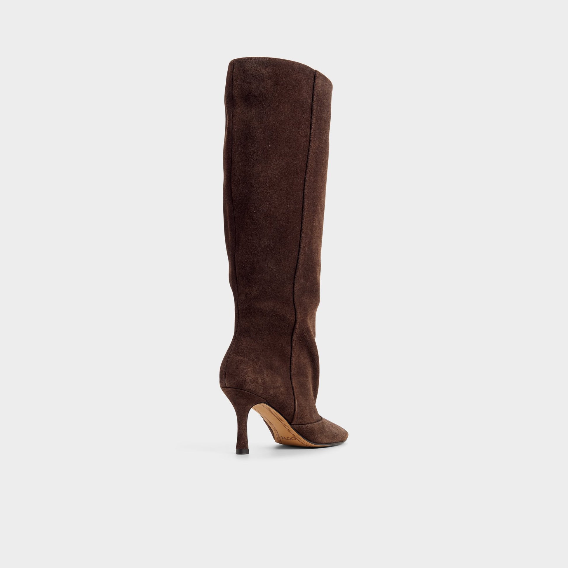 Three-quarter angle of Dark Brown Frankey Knee-high boot's back side