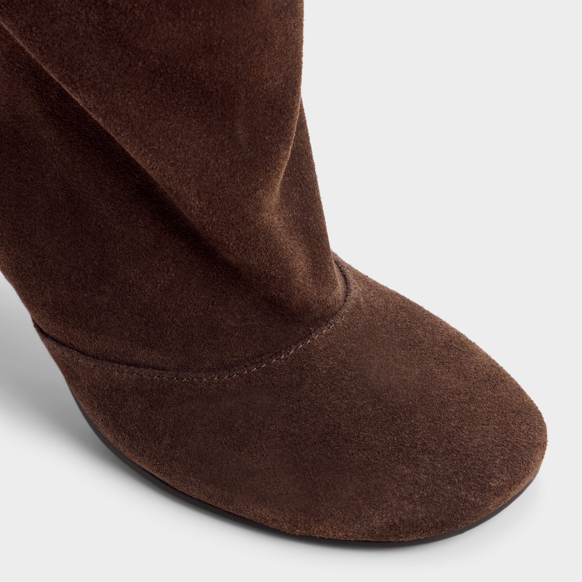 Close-up of the Dark Brown Frankey Knee-high boot