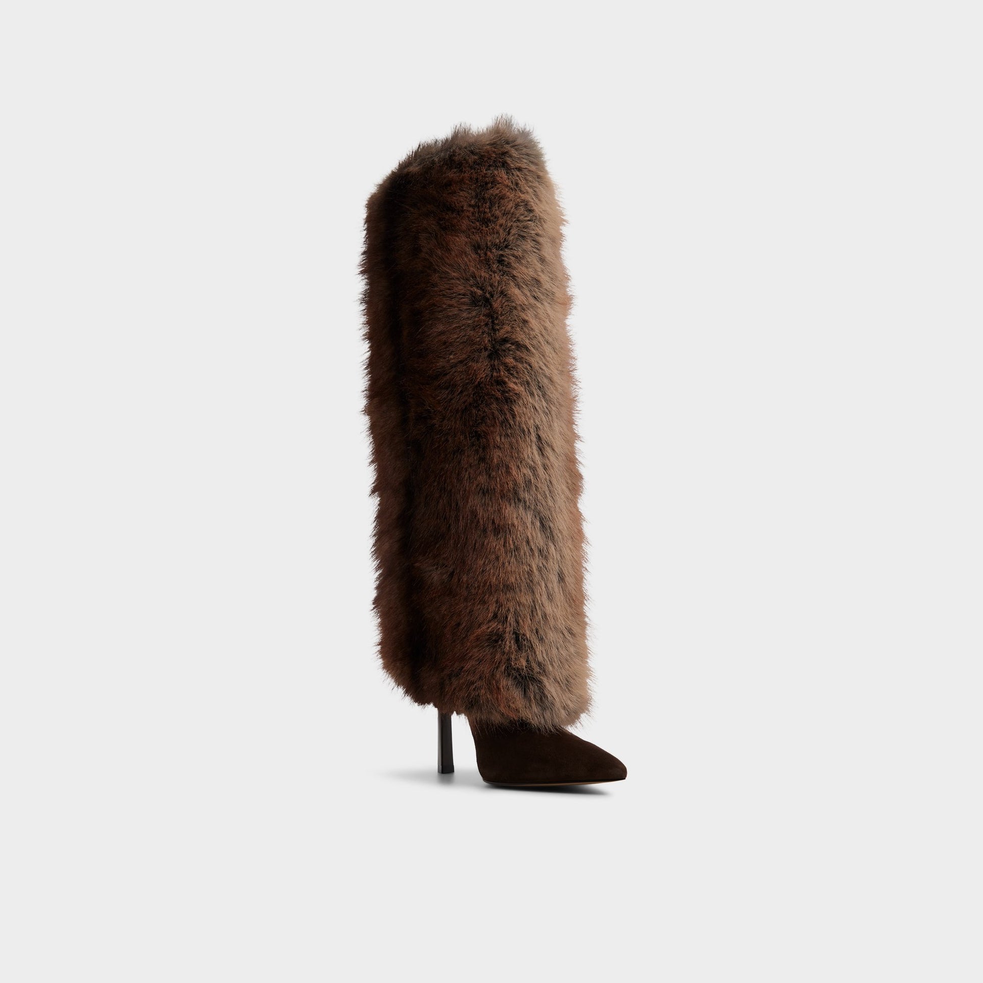 Three-quarter angle of Dark brown Lennore Knee-high boot's front side
