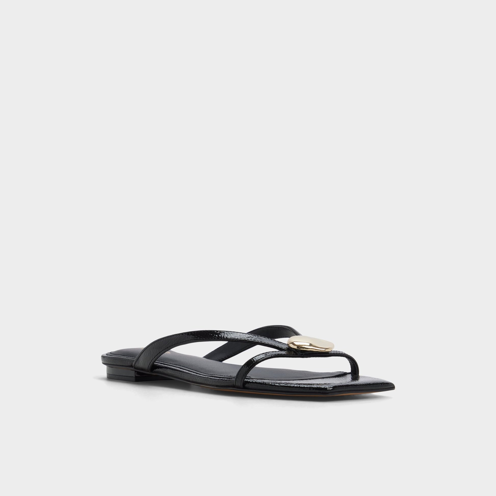 Three-quarter angle of Black Iliria Slide sandal's front side