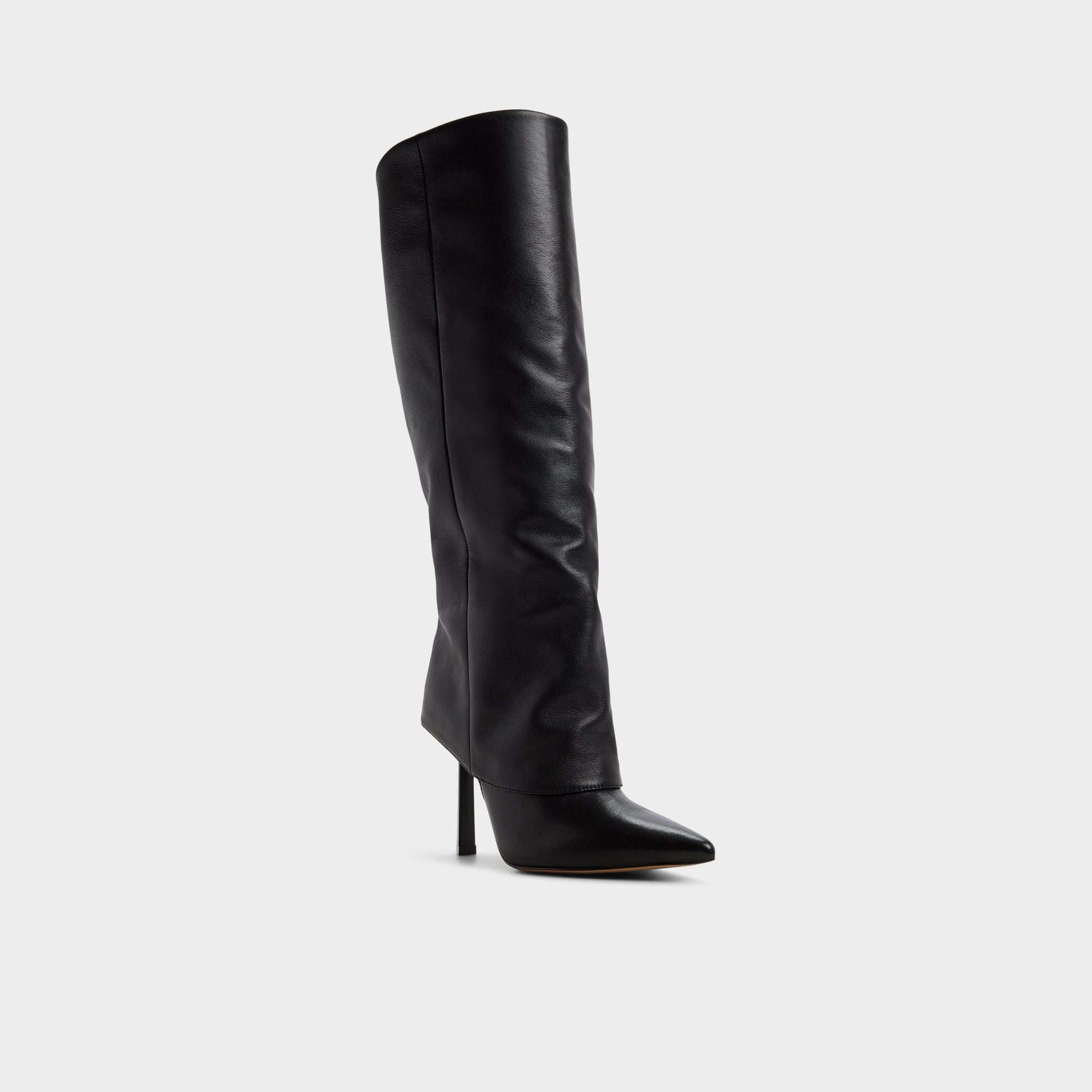 Three-quarter angle of Black Lenoria Knee-high boot's front side
