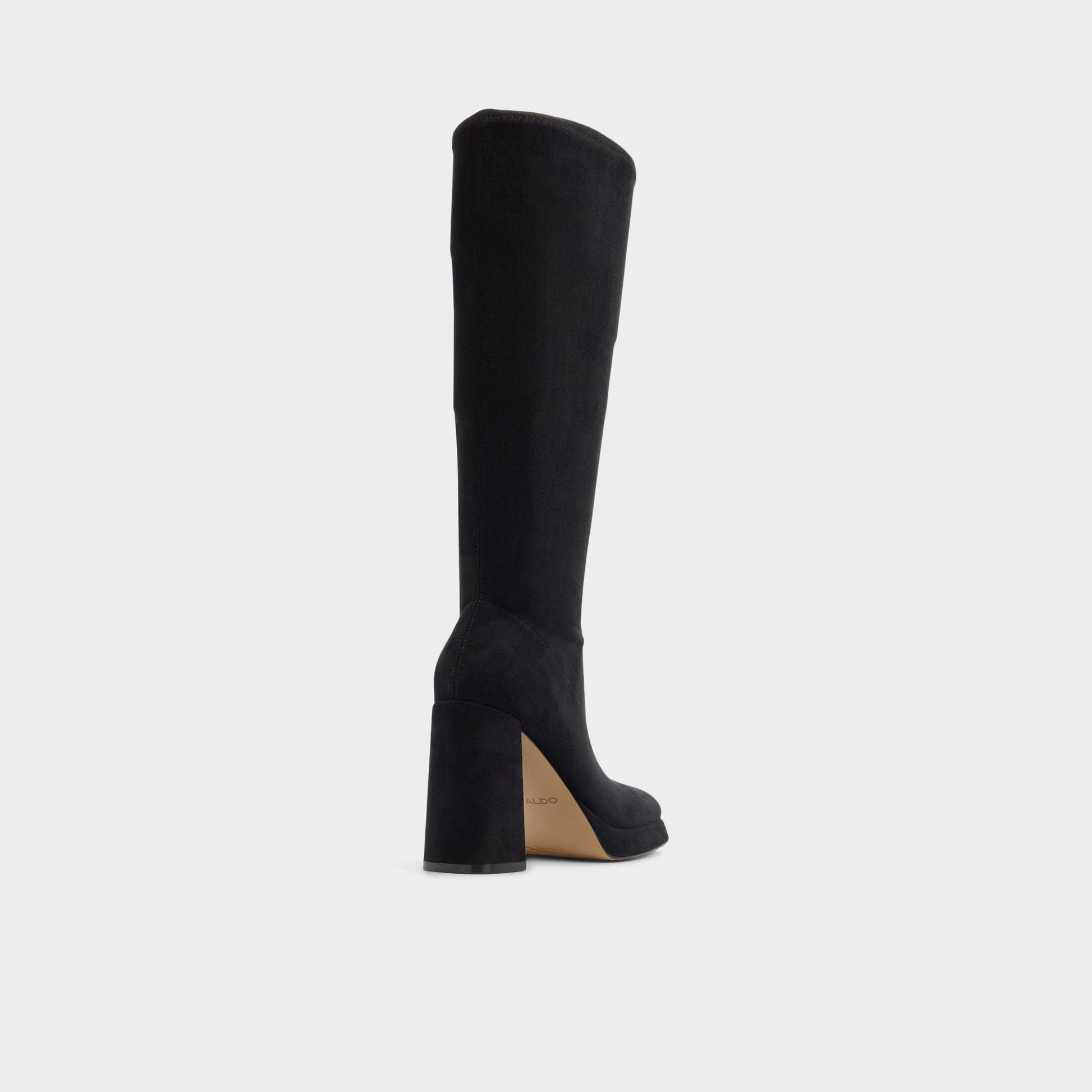 Three-quarter angle of Black Gisselle Knee-high boot's back side