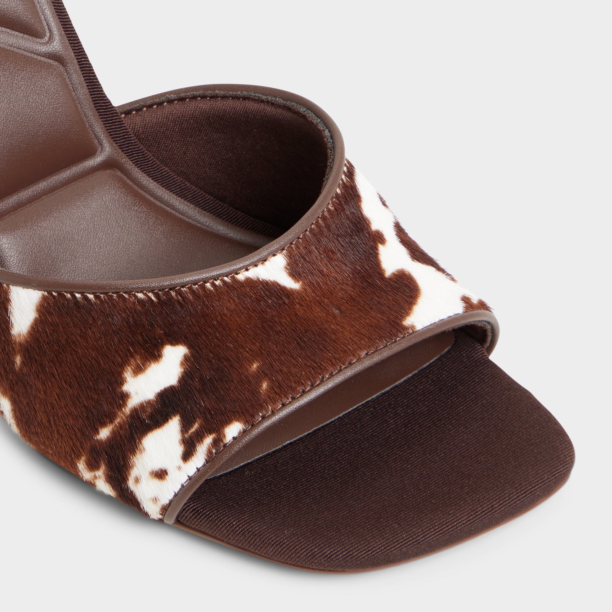 Close-up of the Open Brown Evadalia Heeled mule
