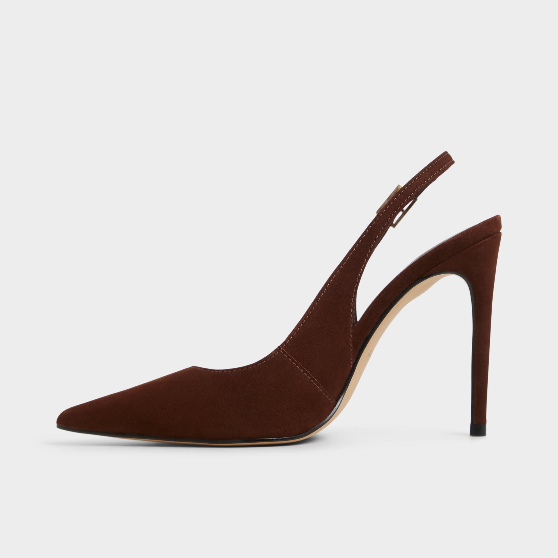 Side view of Dark Brown Stessysling Slingback heel