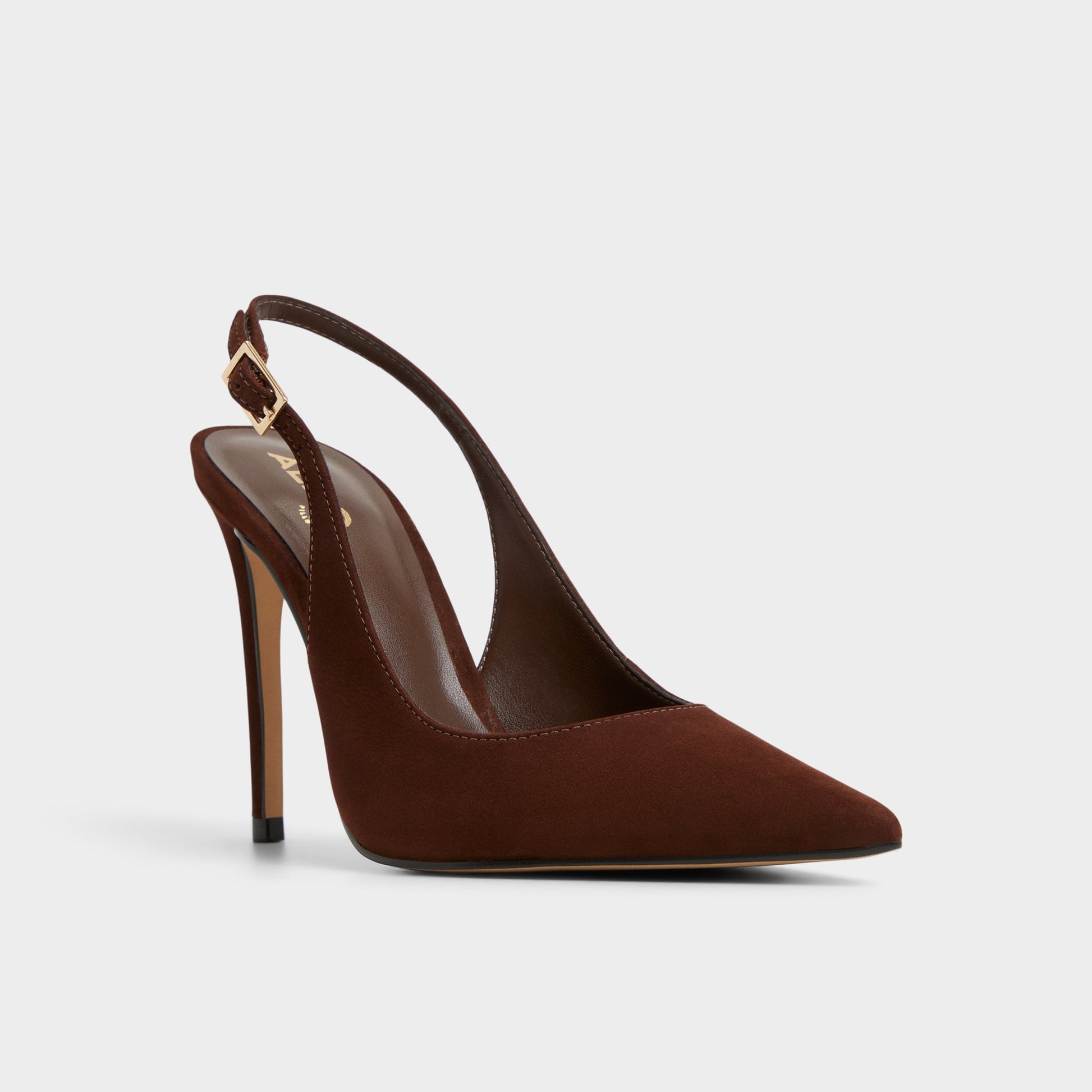 Three-quarter angle of Dark Brown Stessysling Slingback heel's front side