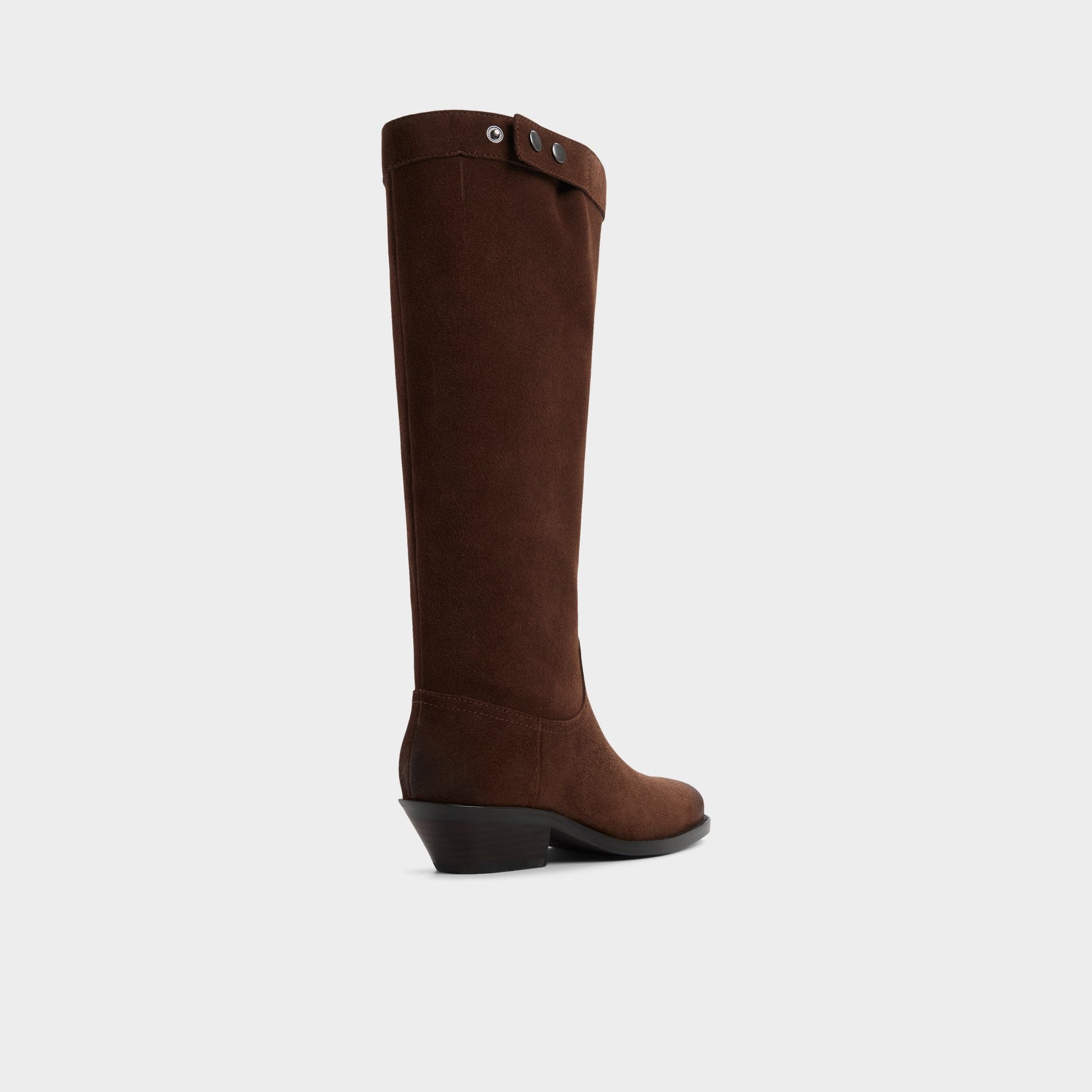 Three-quarter angle of Dark Brown Emberlyn Knee-high western boot's back side