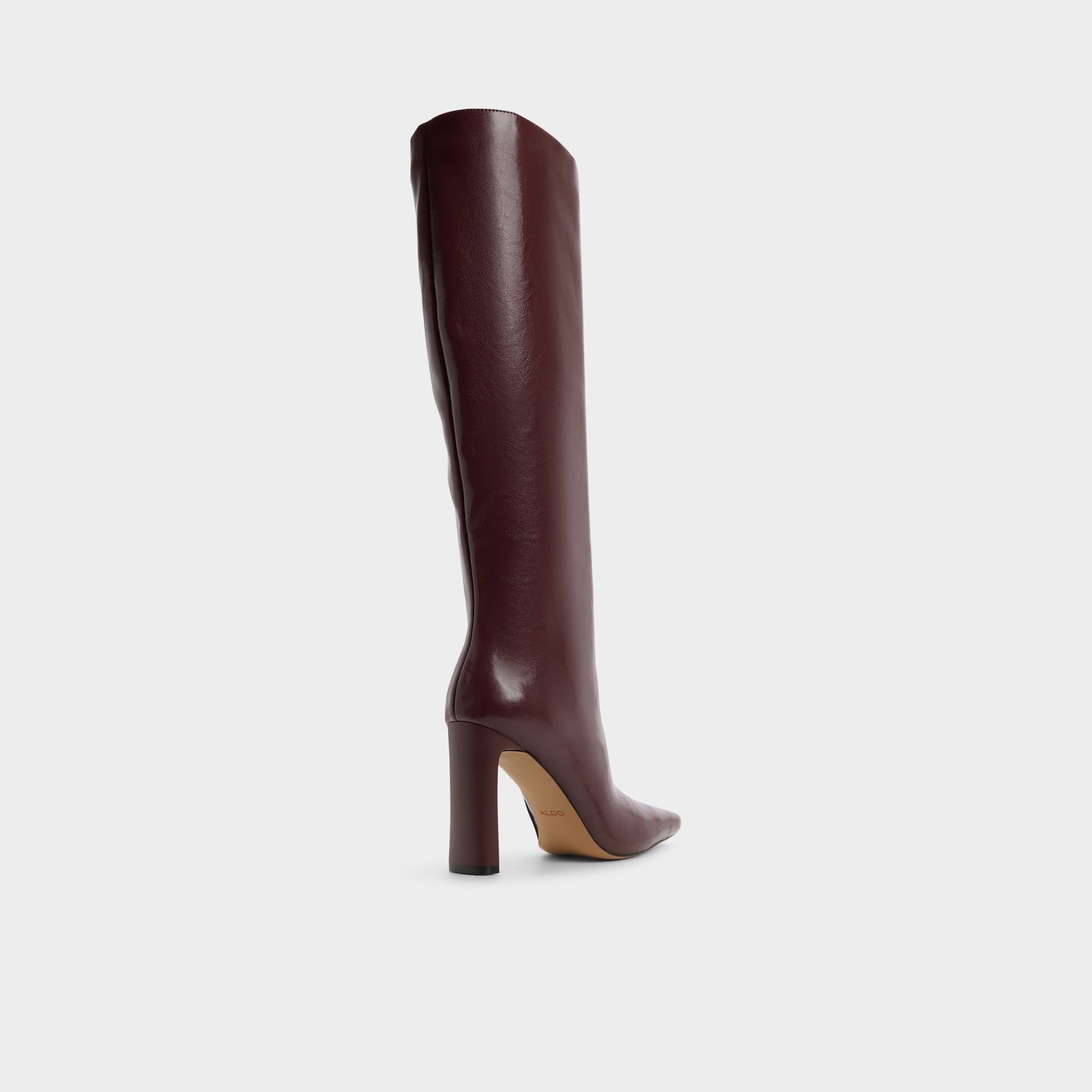 Three-quarter angle of Burgundy Elyne-wc Knee-high boot's back side