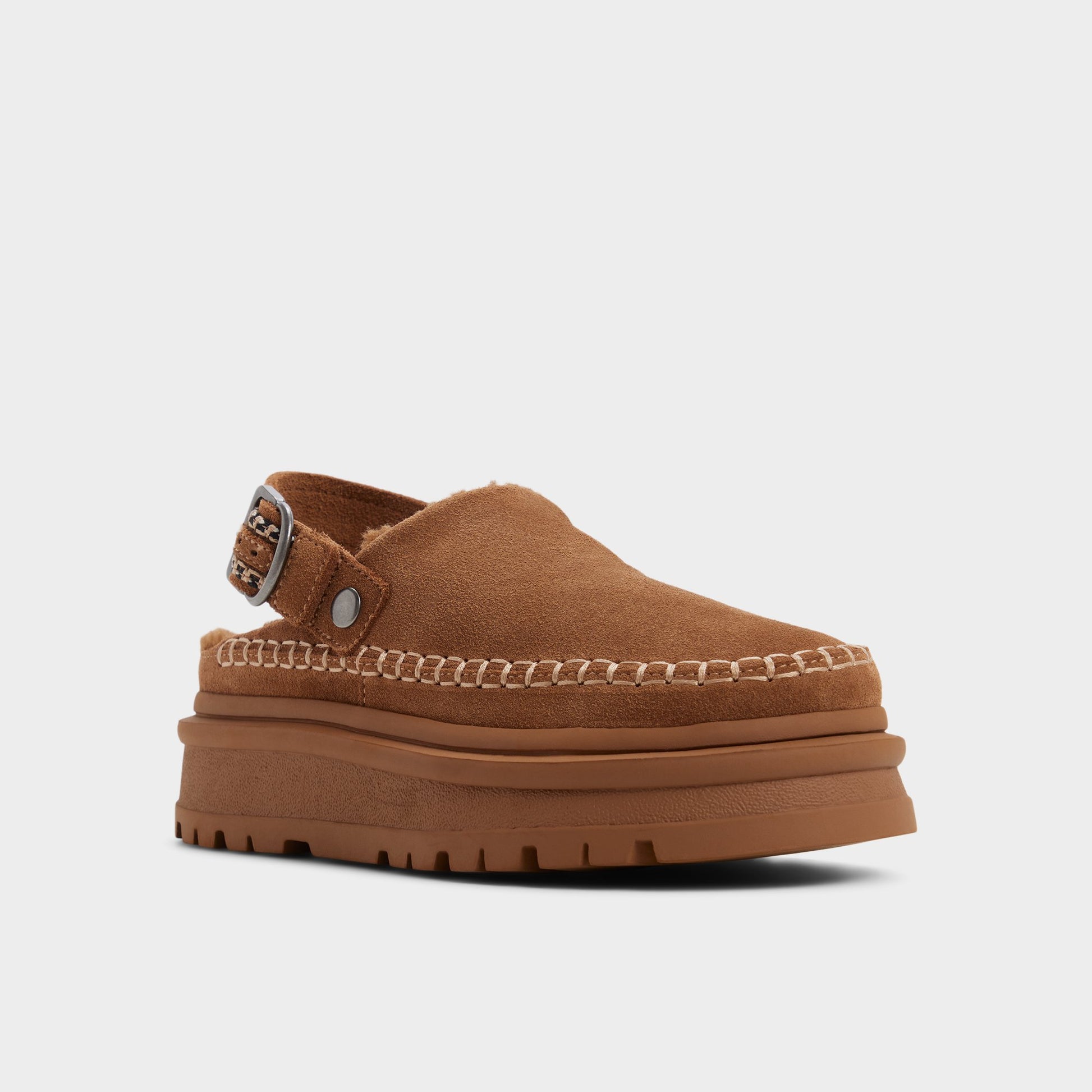 Three-quarter angle of Medium Brown Mirellie Clog's front side