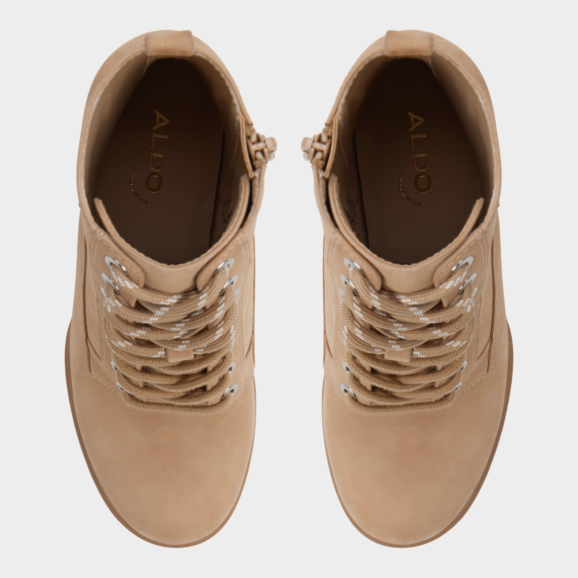 Top-down view of the Medium Beige Rebelliously Combat ankle boot