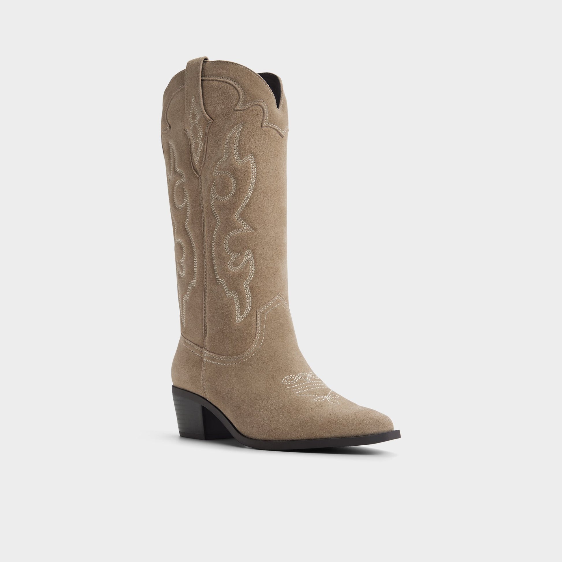 Angle de trois quarts de la face avant de Kaki Ybe Botte western mi-mollet