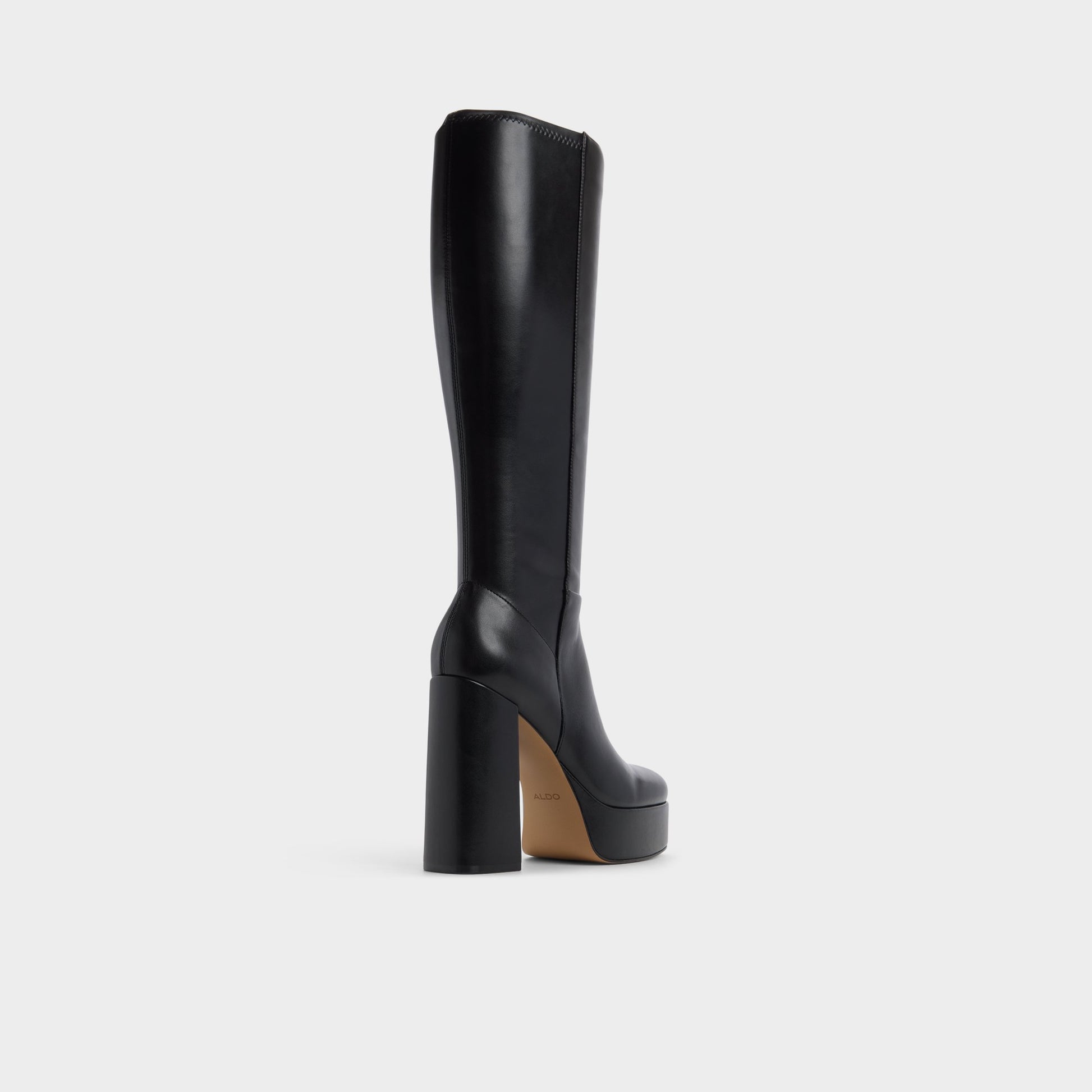 Three-quarter angle of Black Albie-wc Knee-high boot's back side