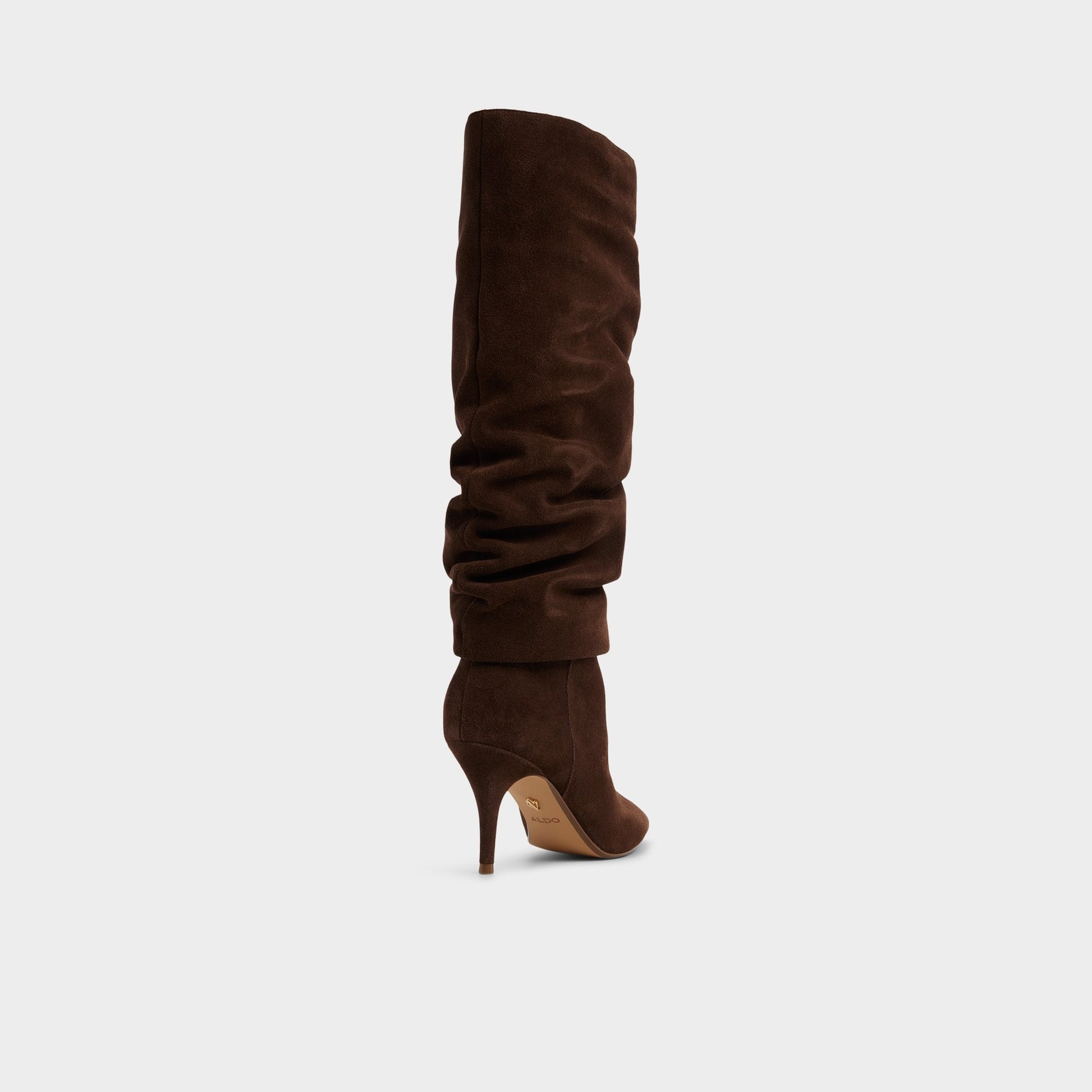 Three-quarter angle of Medium Brown Kimmia Knee-high boot's back side