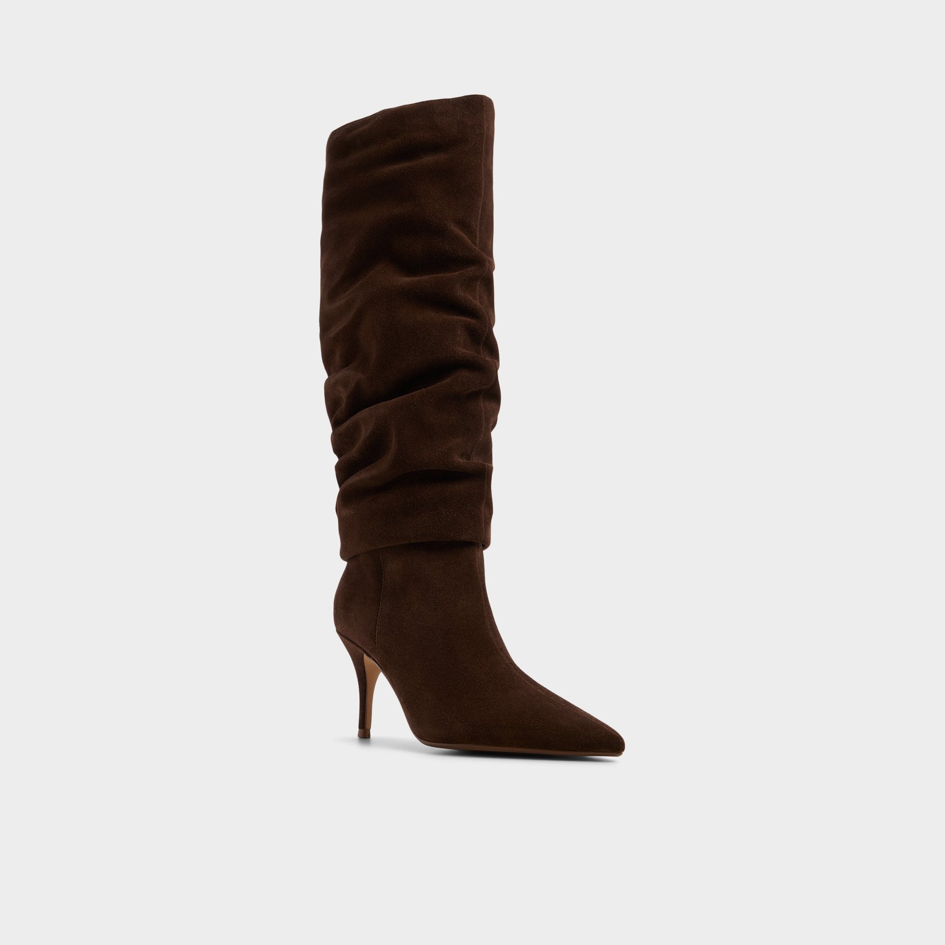 Three-quarter angle of Medium Brown Kimmia Knee-high boot's front side