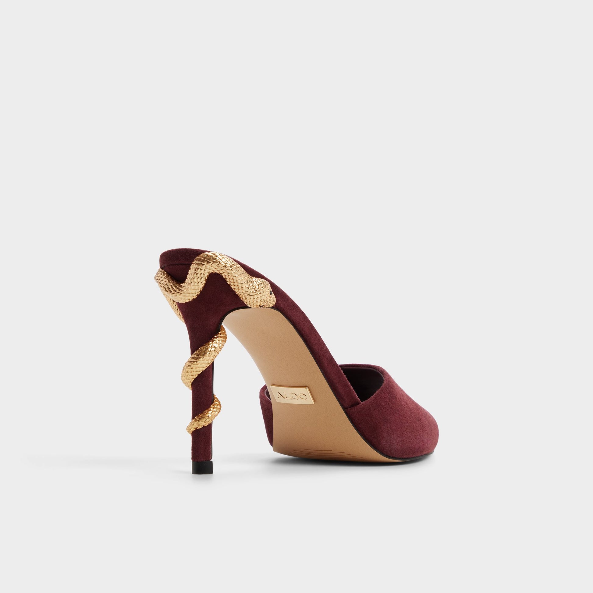Three-quarter angle of Bordo Seashella Heeled mule's back side