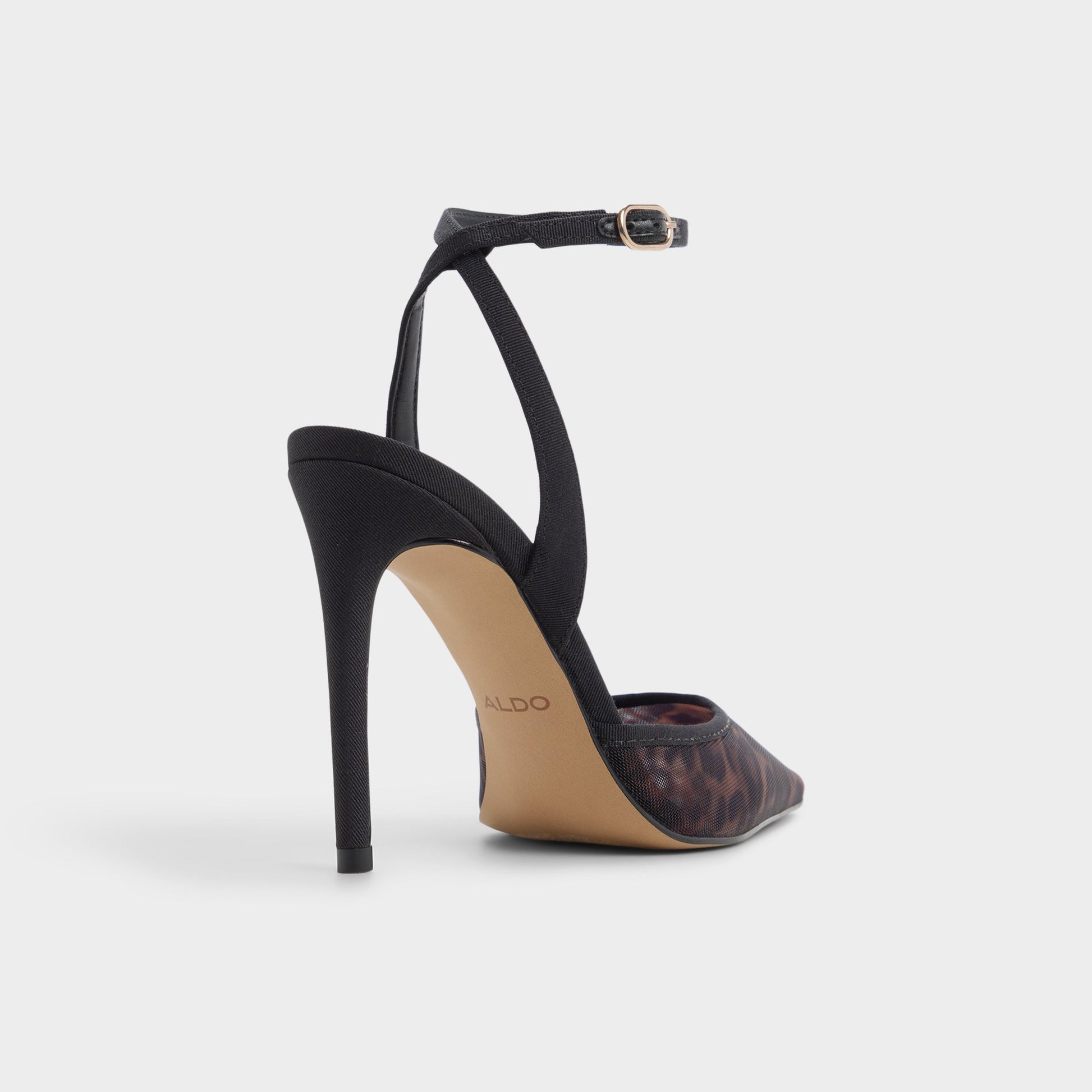 Three-quarter angle of Brown Multi Nikkida Strappy heeled shoe's back side