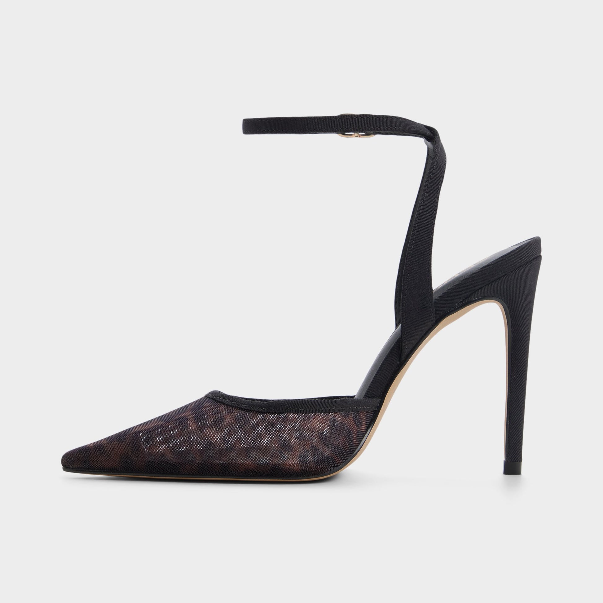 Side view of Brown Multi Nikkida Strappy heeled shoe