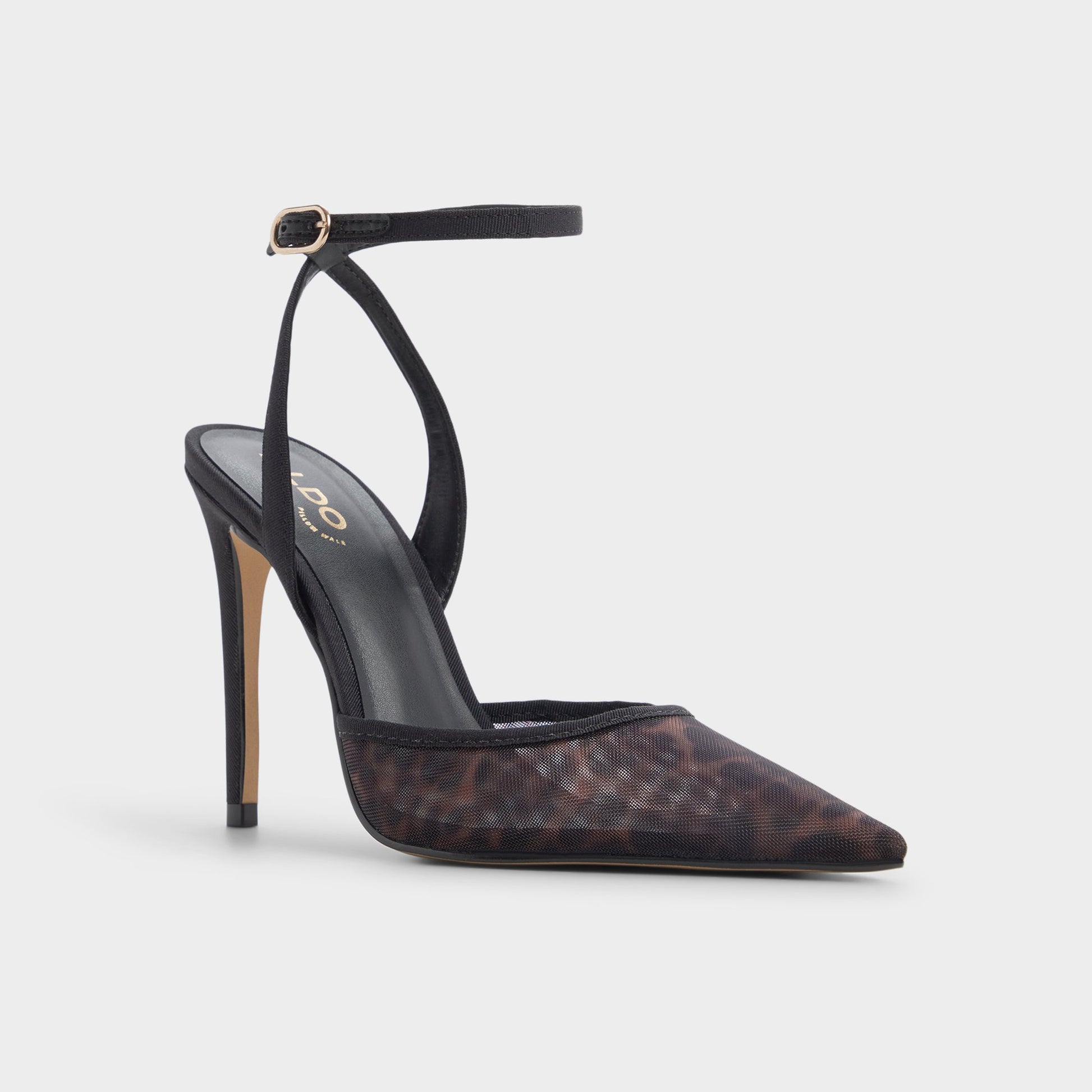Three-quarter angle of Brown Multi Nikkida Strappy heeled shoe's front side
