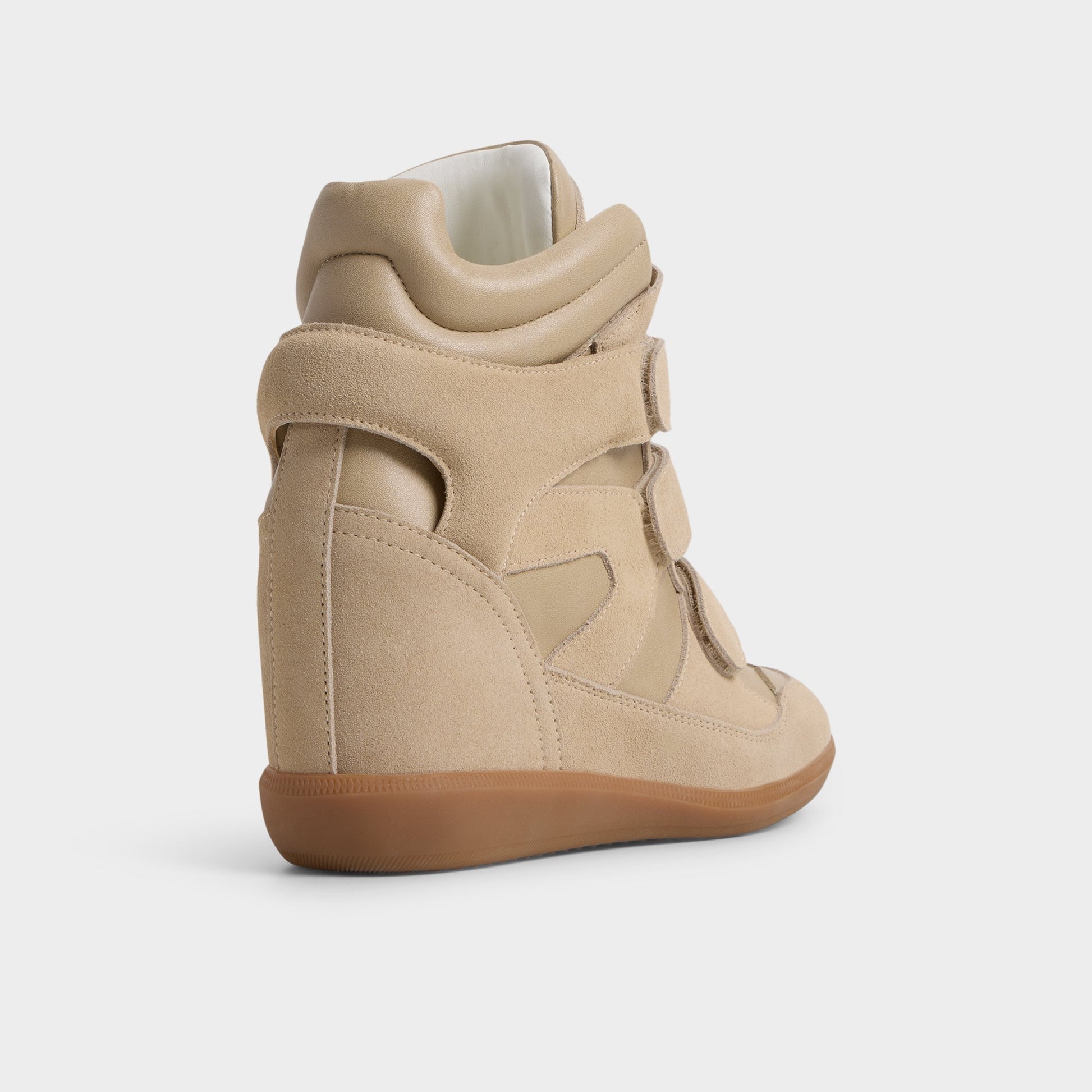 Three-quarter angle of Sand Bellissamo Wedge sneaker's back side