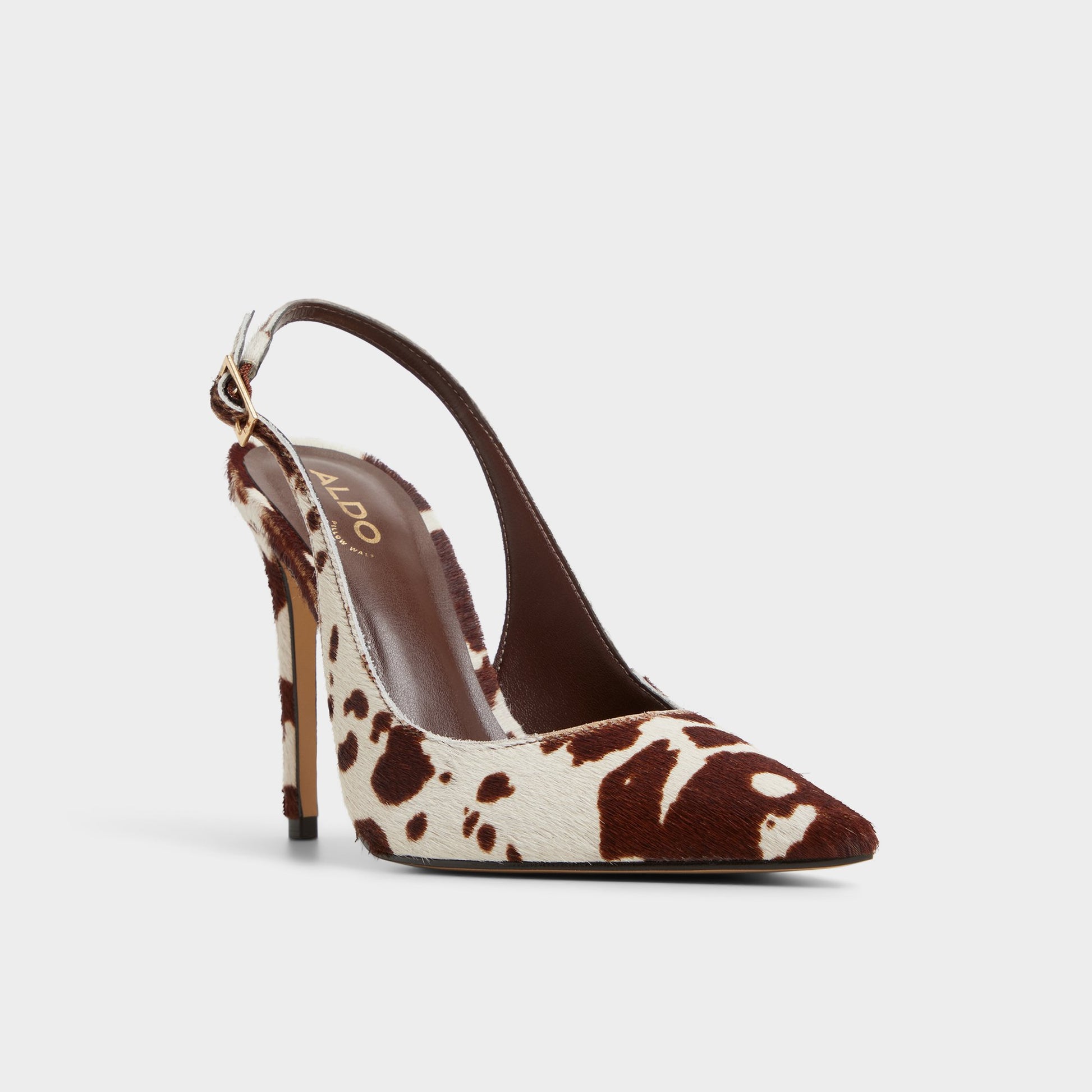 Three-quarter angle of Open Brown Stessysling Slingback heel's front side