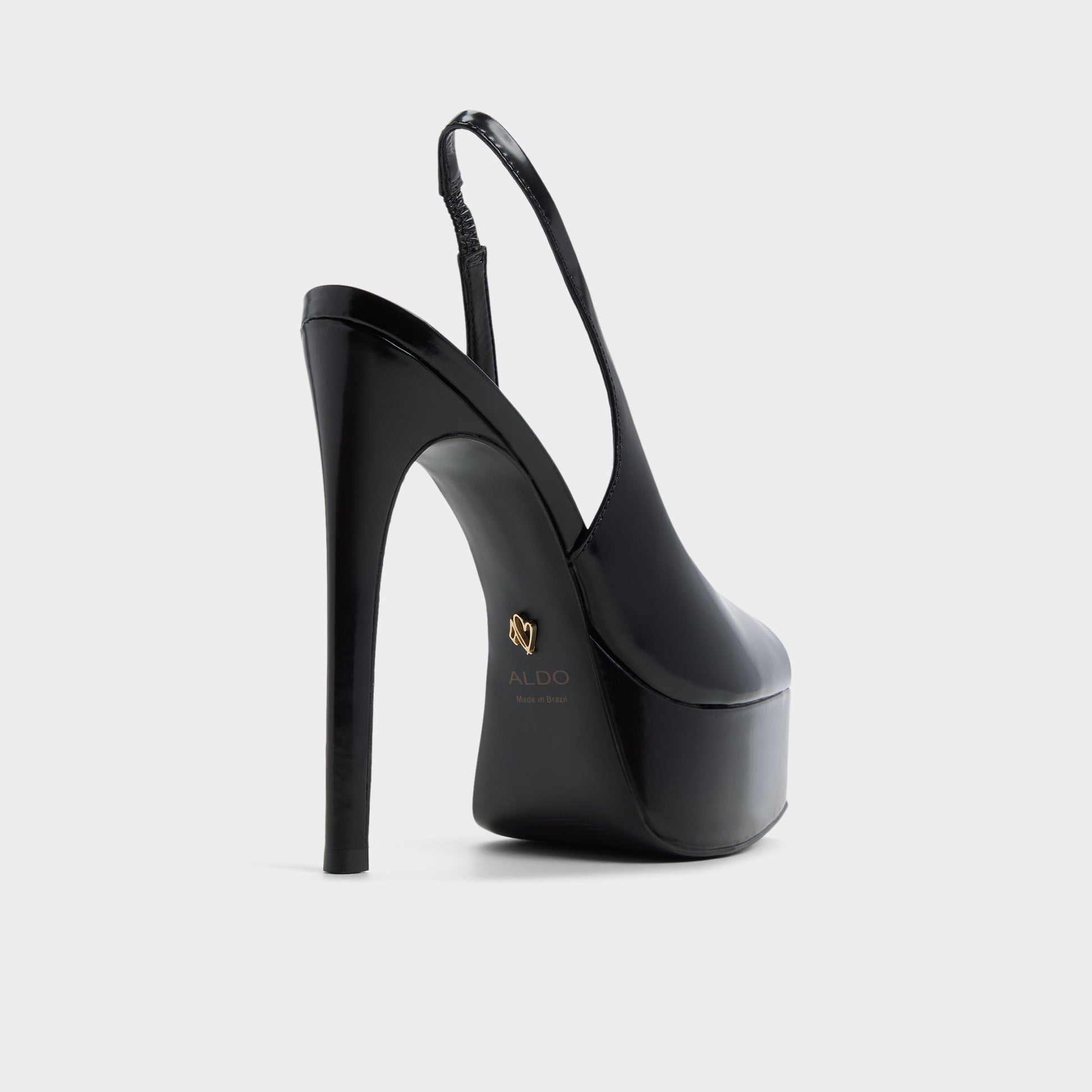 Three-quarter angle of Black Thanlinie Slingback heeled sandal's back side