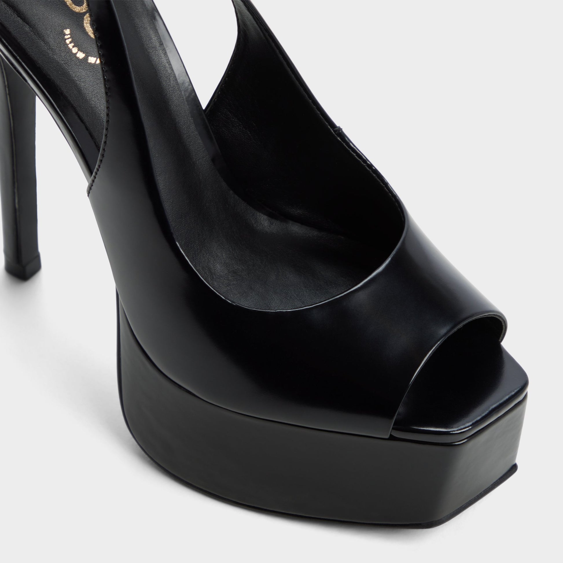 Close-up of the Black Thanlinie Slingback heeled sandal