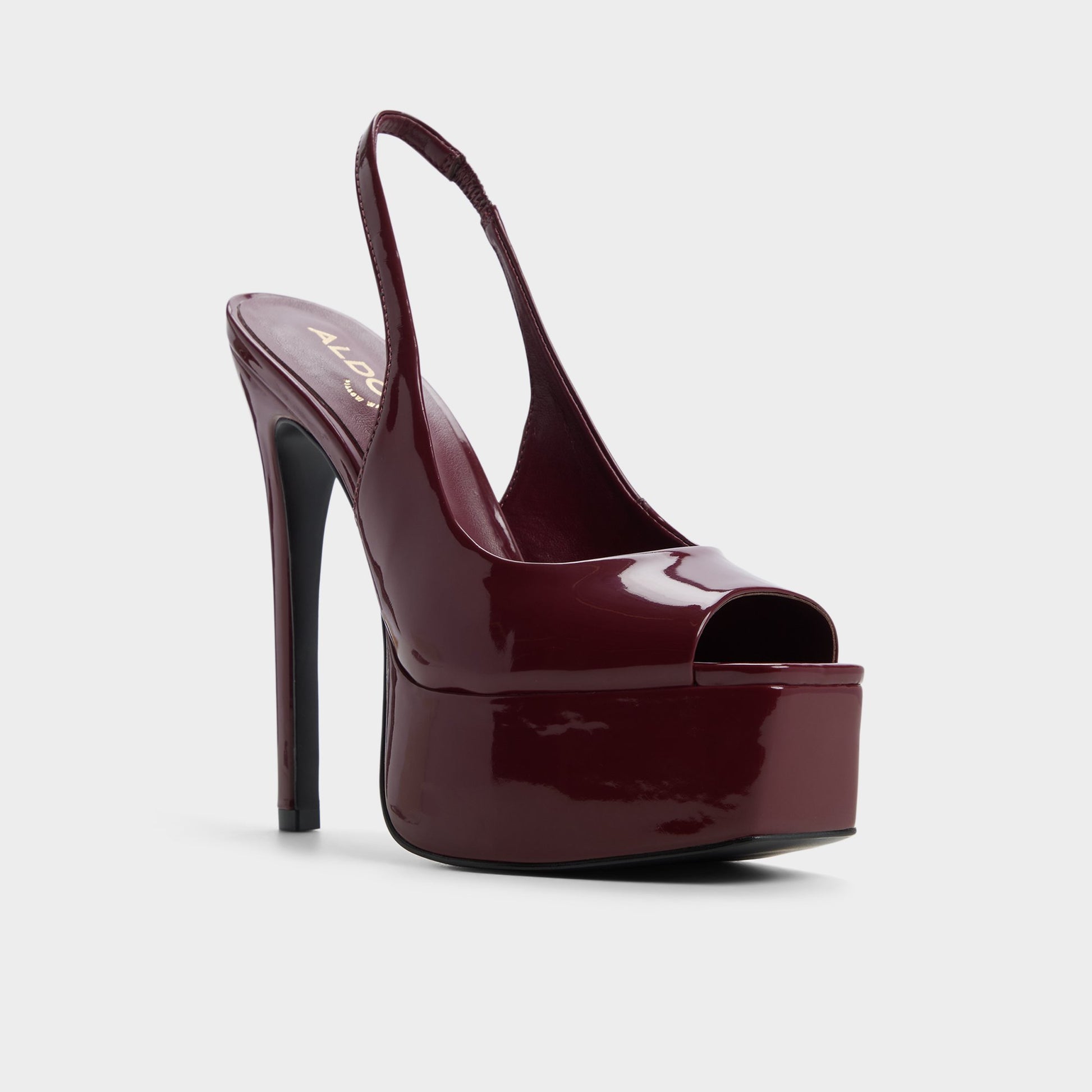 Three-quarter angle of Dark Red Thanlinie Slingback heeled sandal's front side
