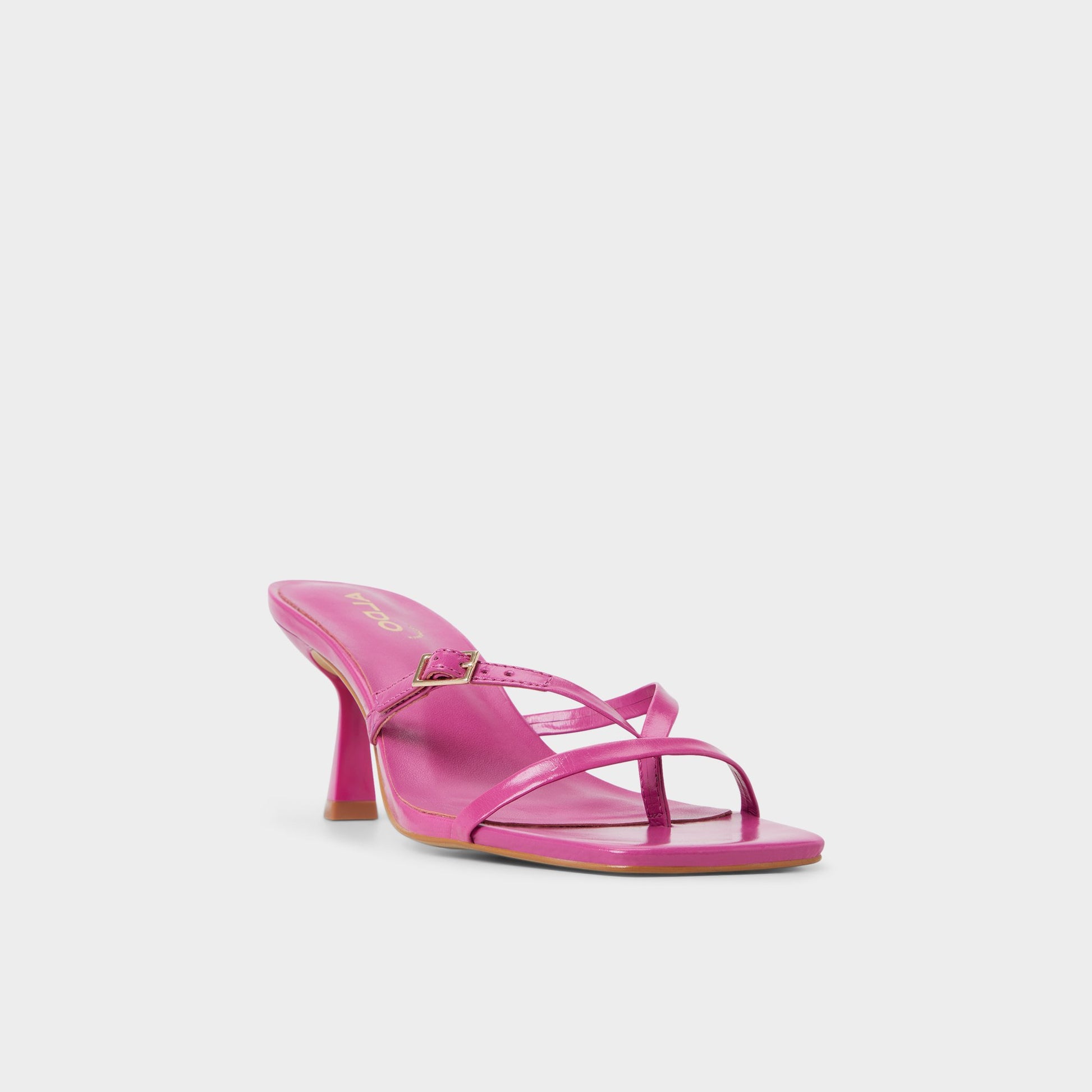 Three-quarter angle of Dark Pink Gannever Heeled flip flop's front side