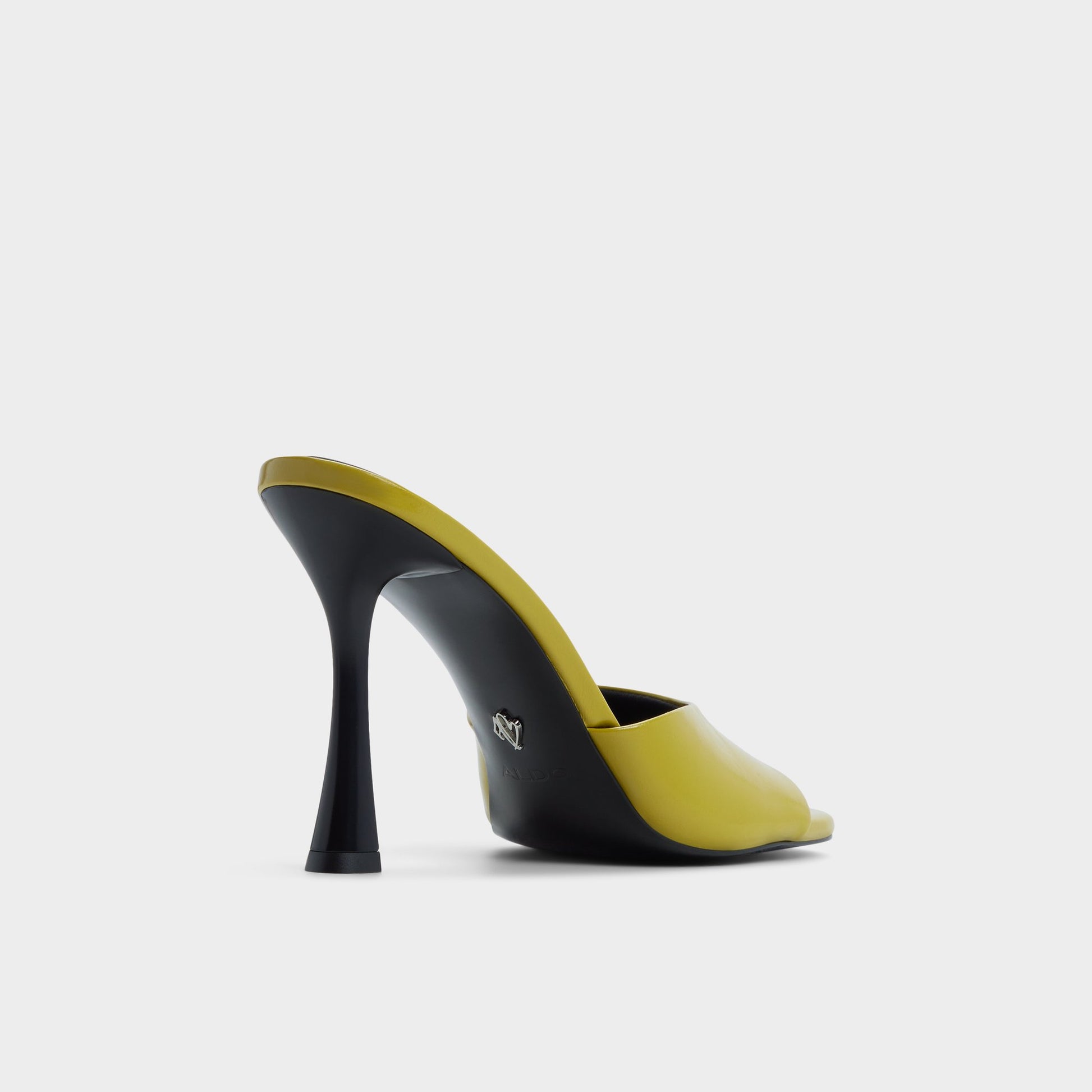 Three-quarter angle of Lime Green Evadalia Heeled mule's back side