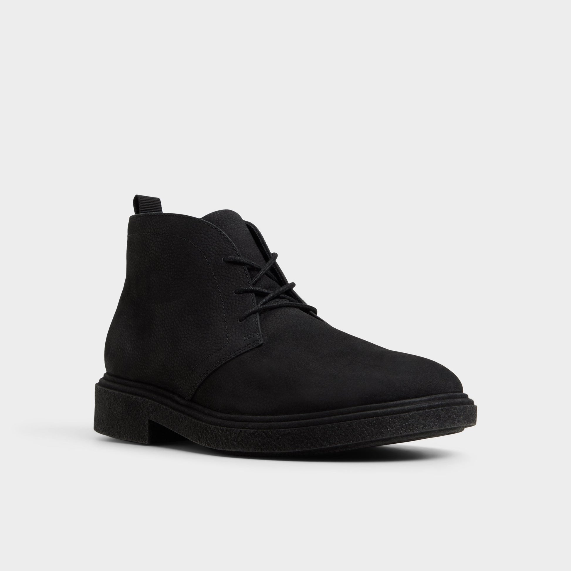 Three-quarter angle of Black Torroo Chukka boot's front side