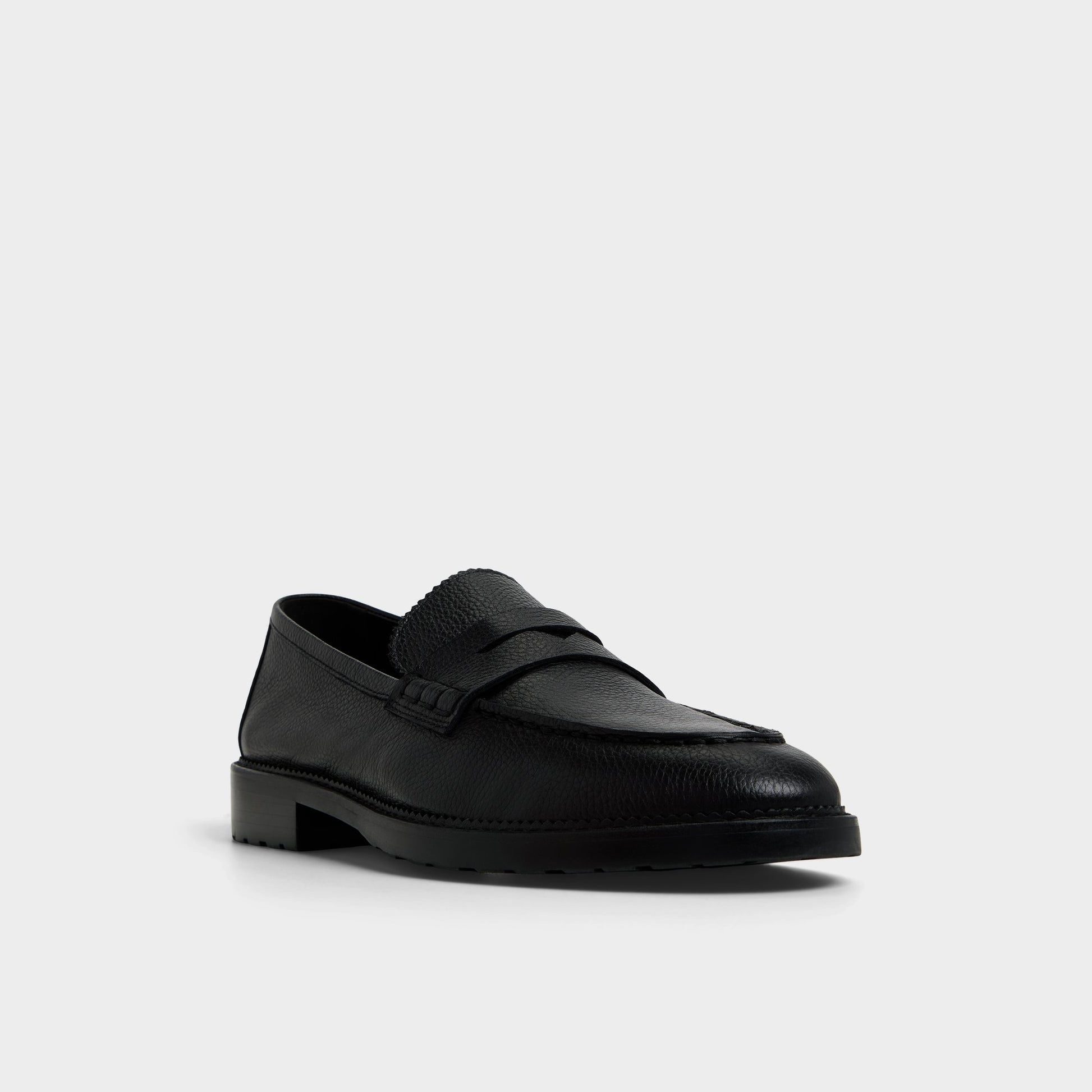 Three-quarter angle of Open black Melvillee Loafer's front side