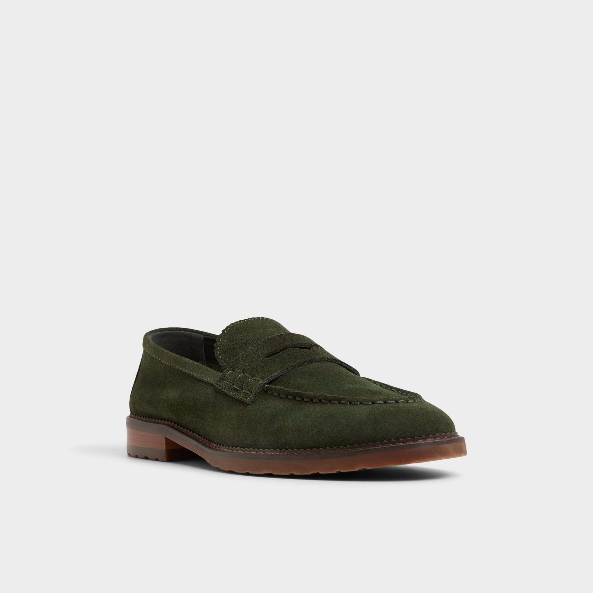 Three-quarter angle of Pine green Melvillee Loafer's front side