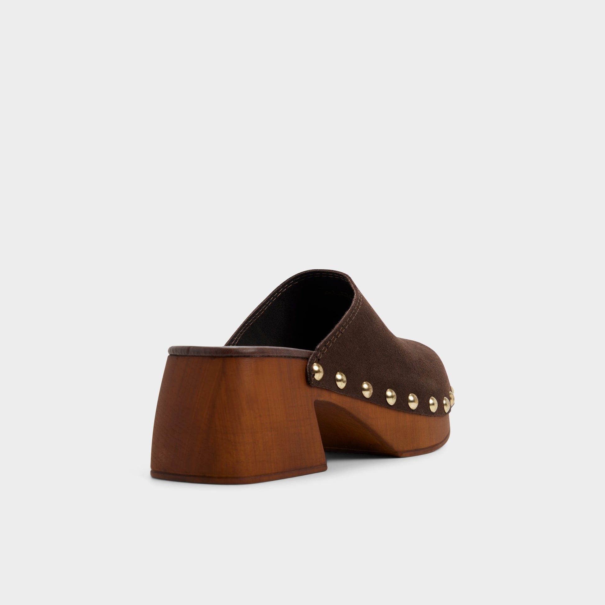 Three-quarter angle of Dark Brown Tayloria Clog's back side