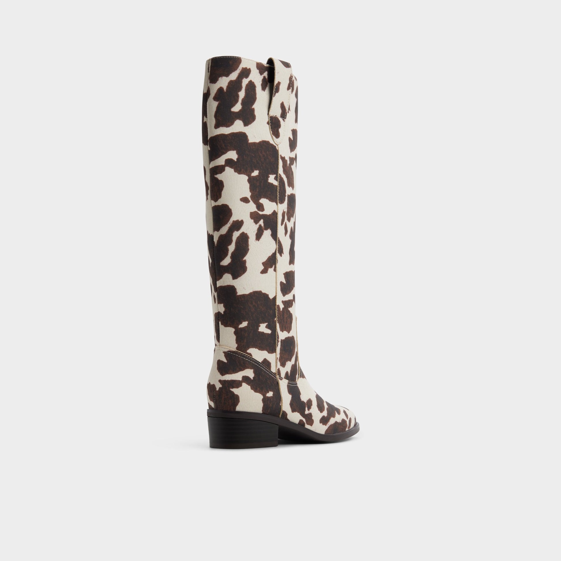 Three-quarter angle of Open Brown Kaydia Western knee-high boot's back side