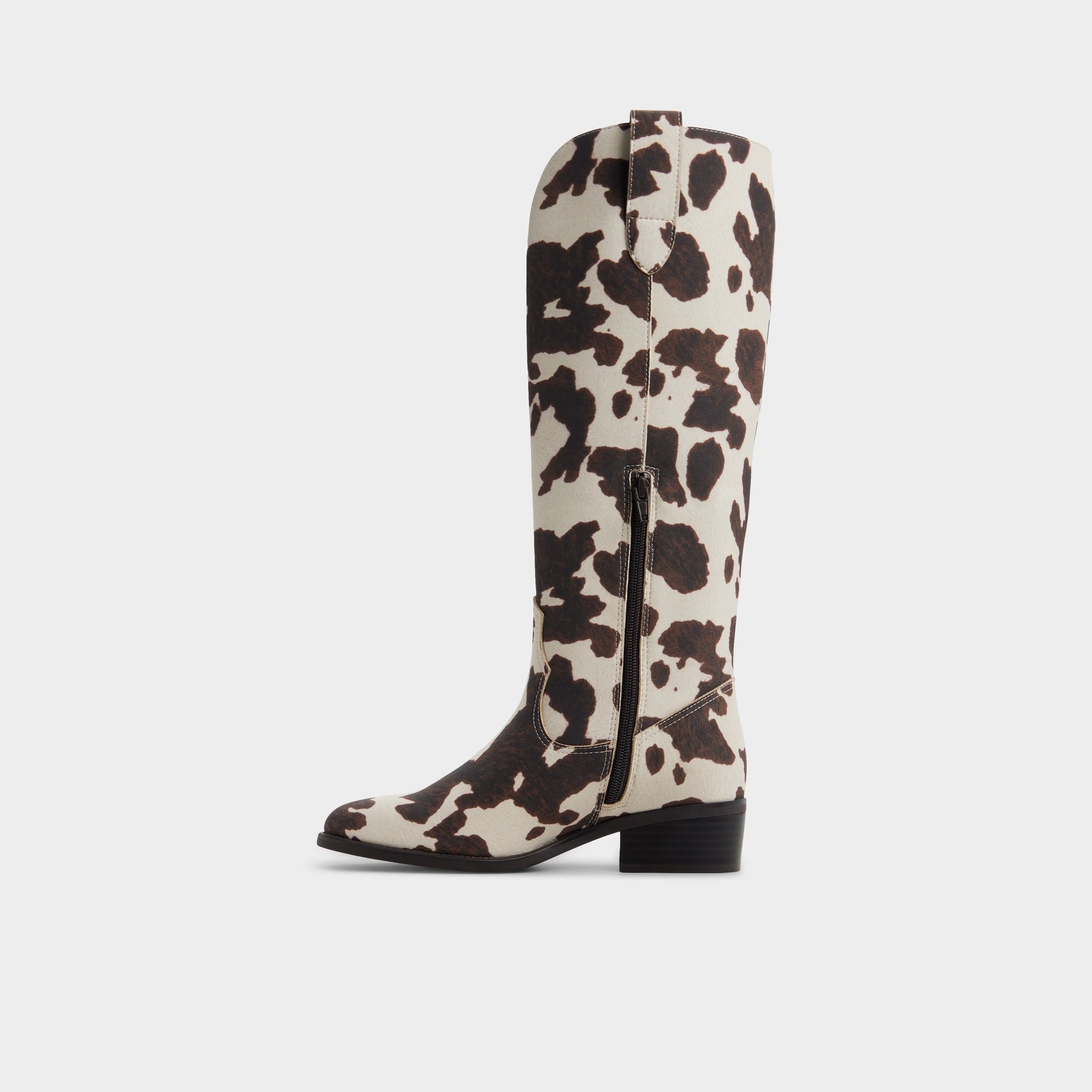 Side view of Open Brown Kaydia Western knee-high boot