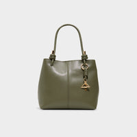 Women's green shoulder bag with a gold bag charm