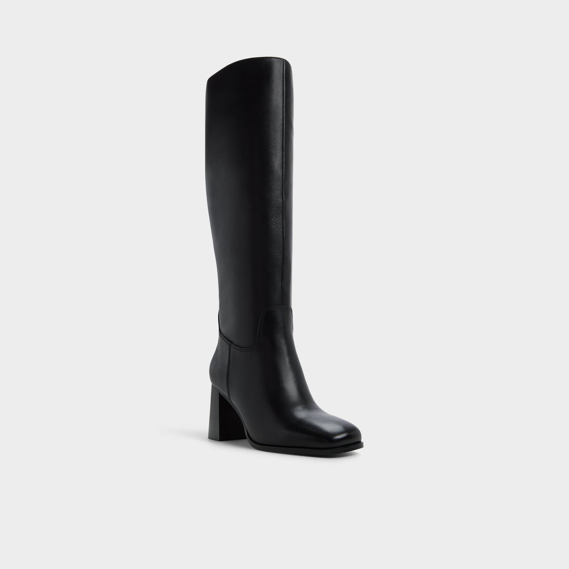 Three-quarter angle of Black Elyze Knee-high boot's front side