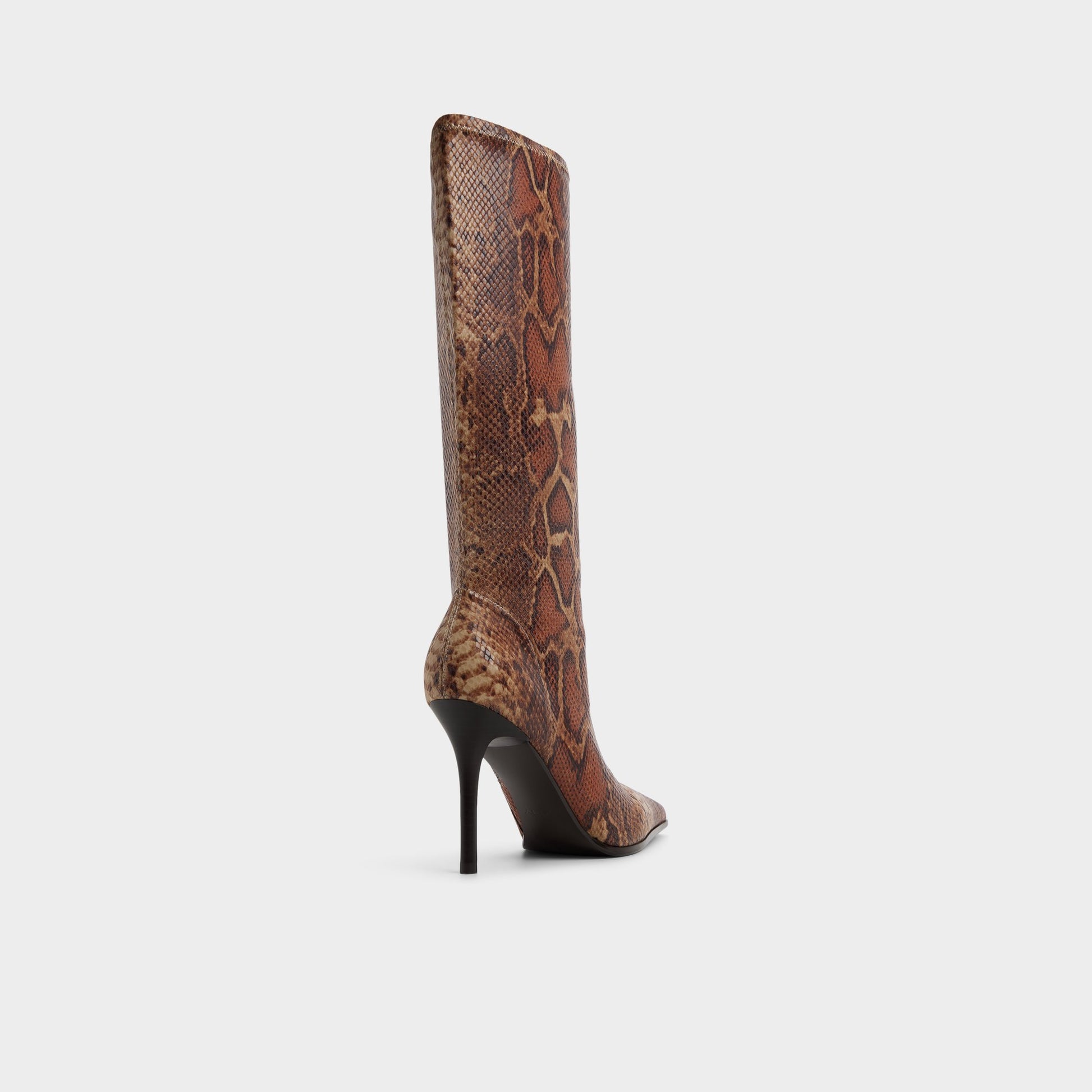 Three-quarter angle of Brown multi Re-emily Knee-high boot's back side