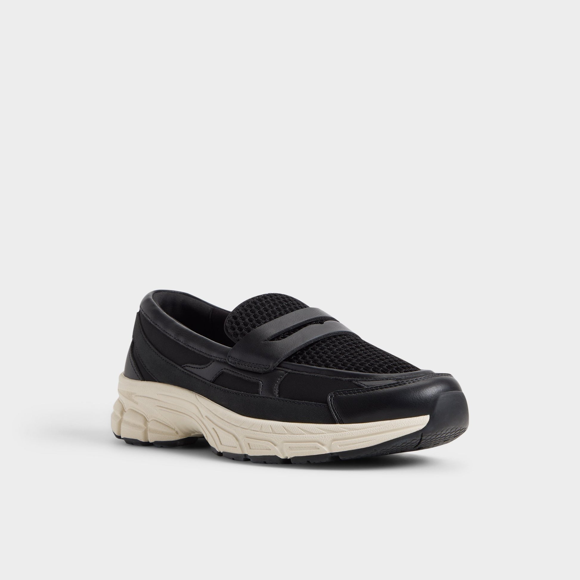 Three-quarter angle of Black Loffy Loafer's front side