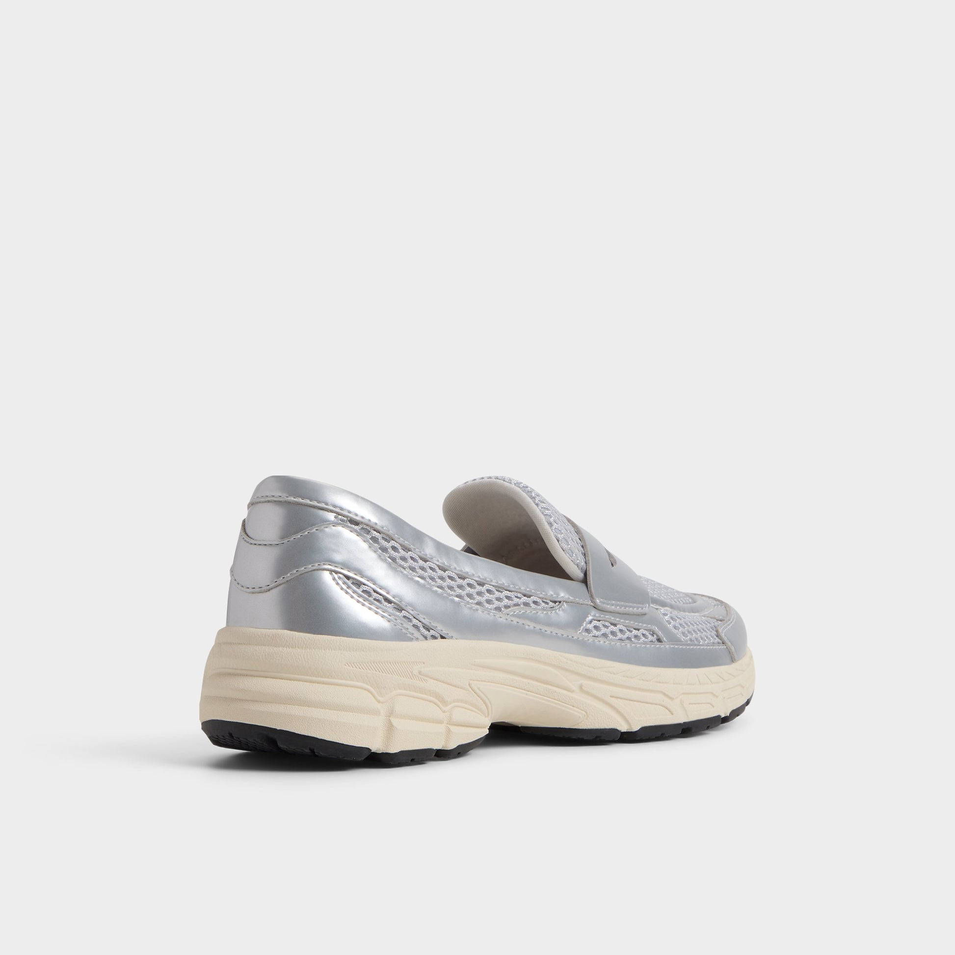 Three-quarter angle of Silver Loffy Loafer's back side