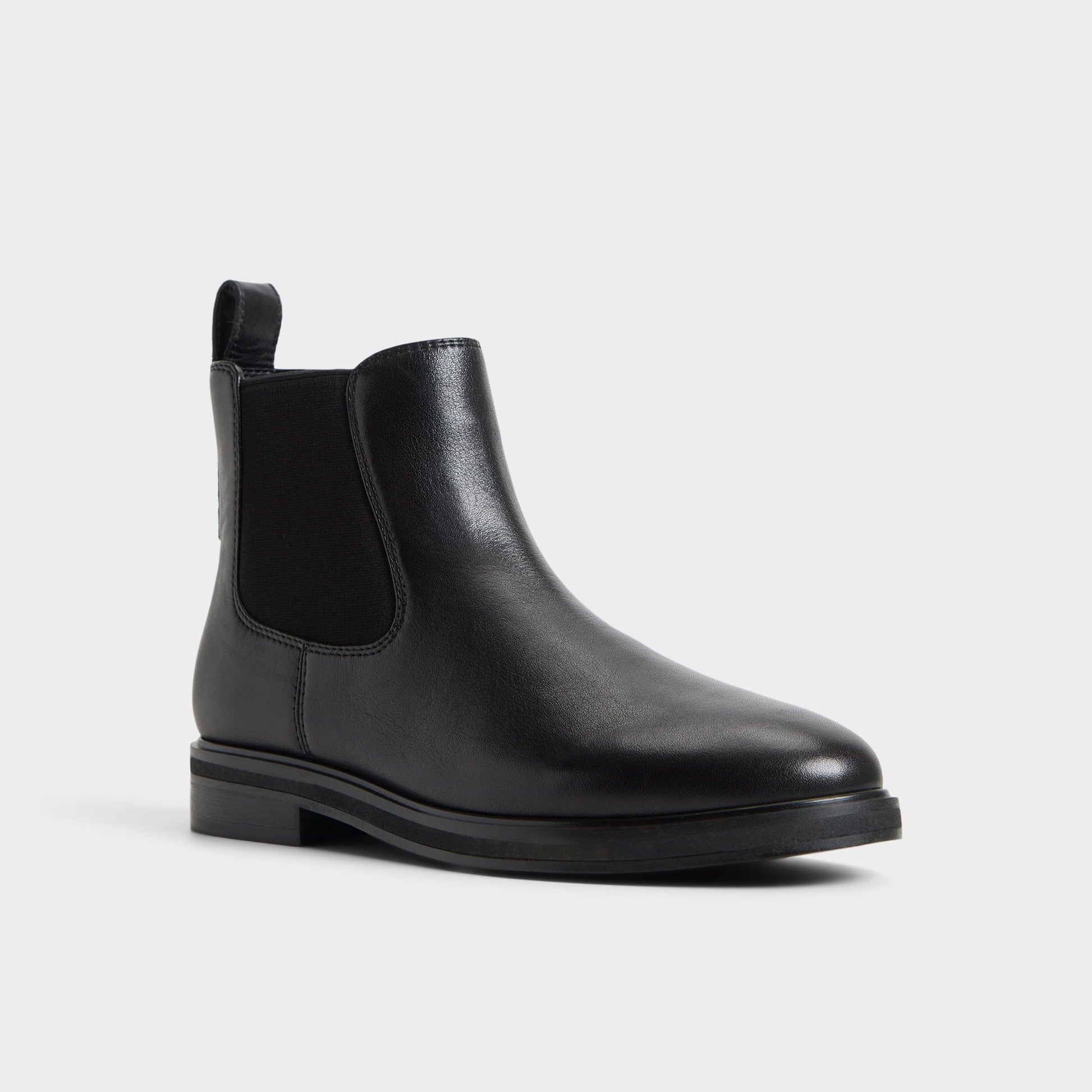 Three-quarter angle of Black Librah Chelsea boot's front side